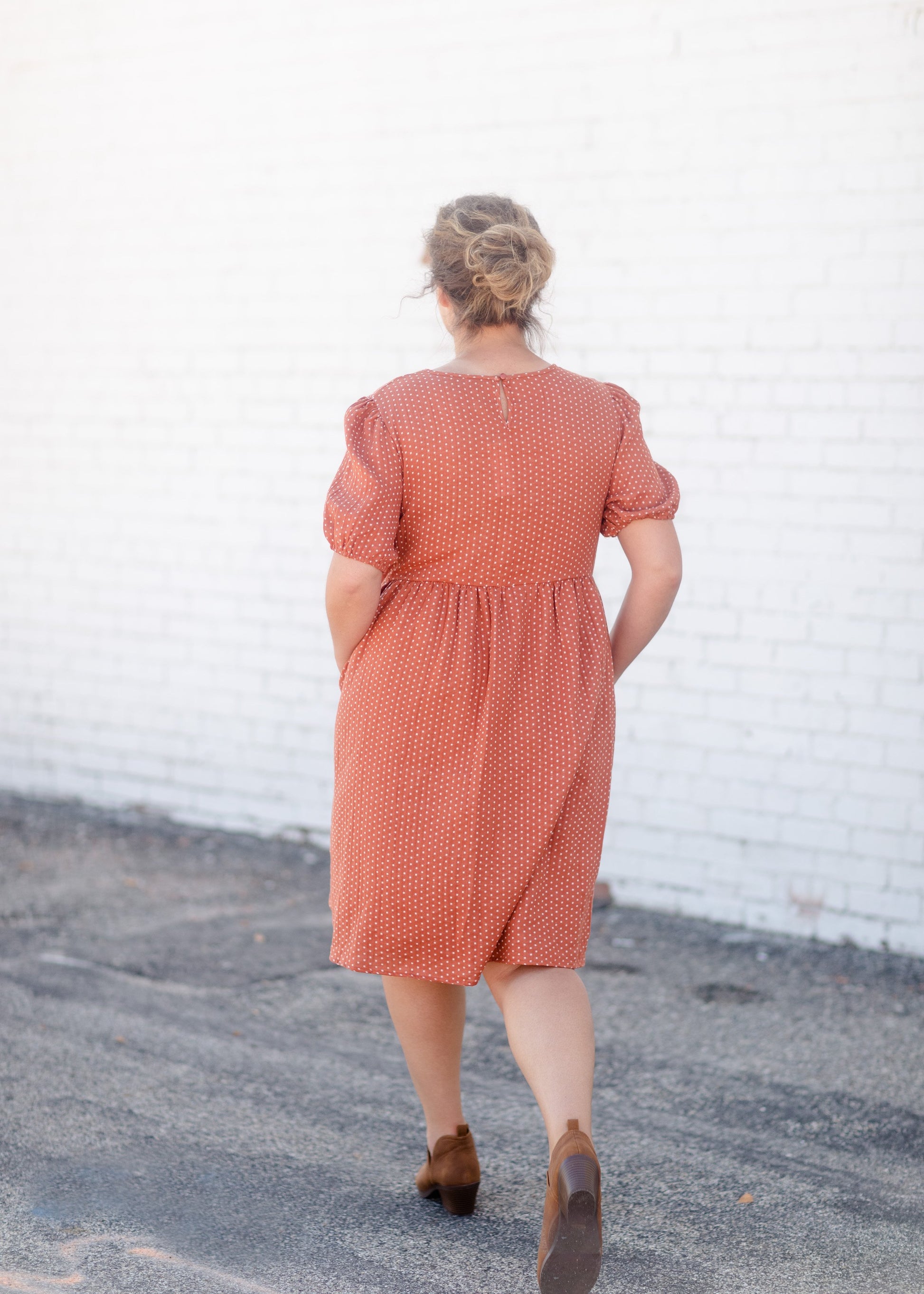 Puff Sleeve Dotted Midi Dress Dresses Tea N Rose/Amber Blue