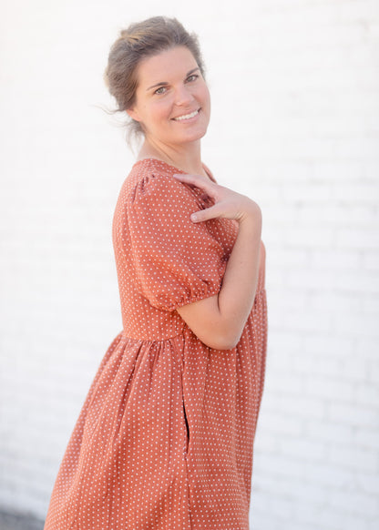 Puff Sleeve Dotted Midi Dress Dresses Tea N Rose/Amber Blue