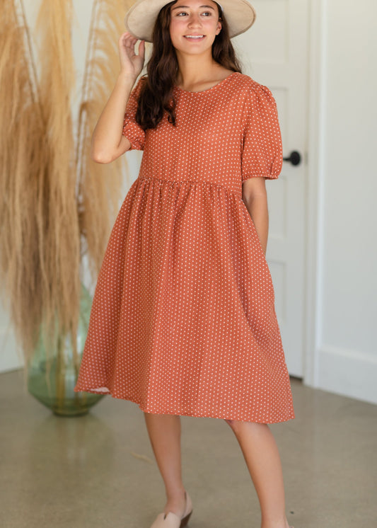 Puff Sleeve Dotted Midi Dress Dresses Tea N Rose/Amber Blue