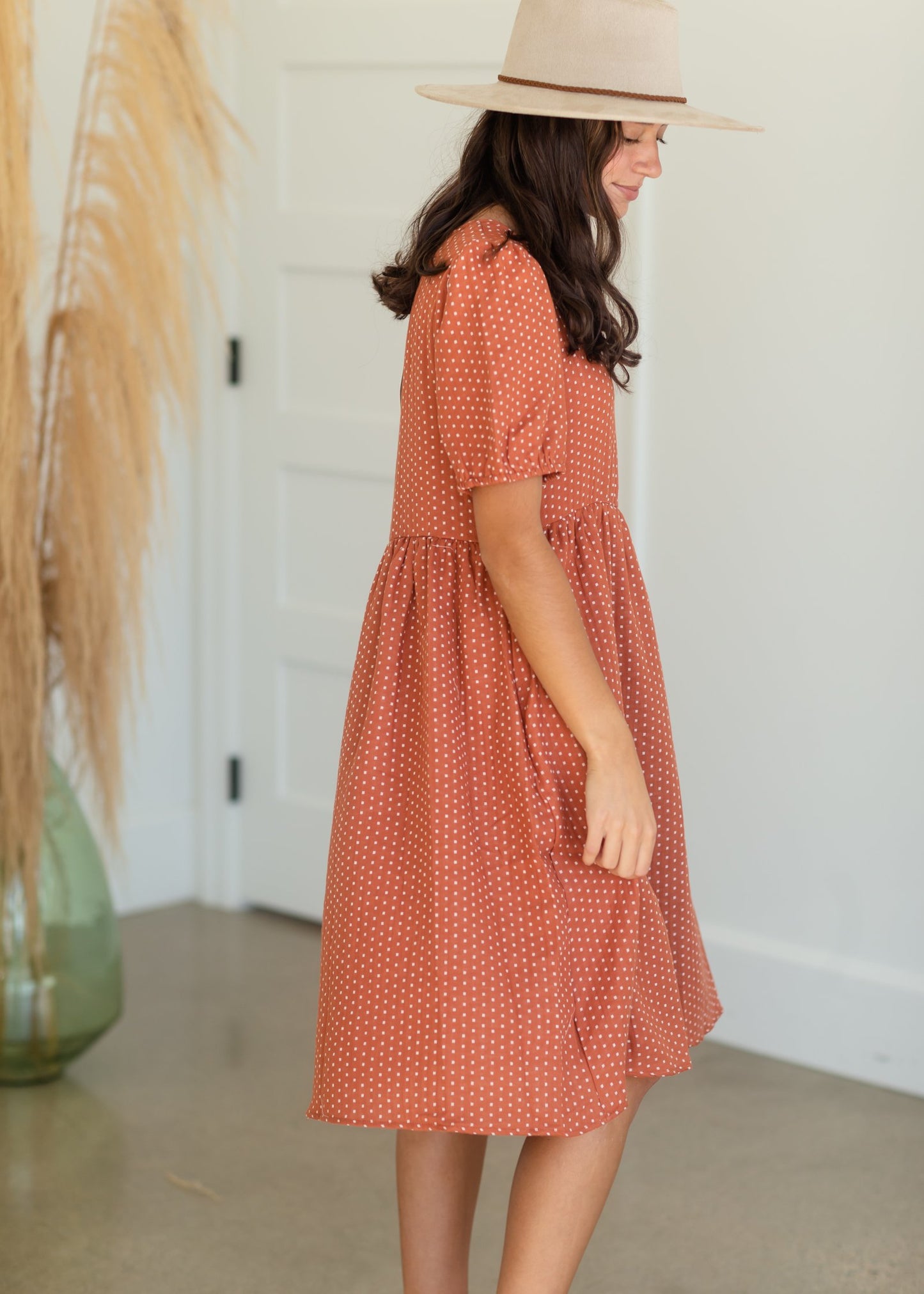 Puff Sleeve Dotted Midi Dress Dresses Tea N Rose/Amber Blue