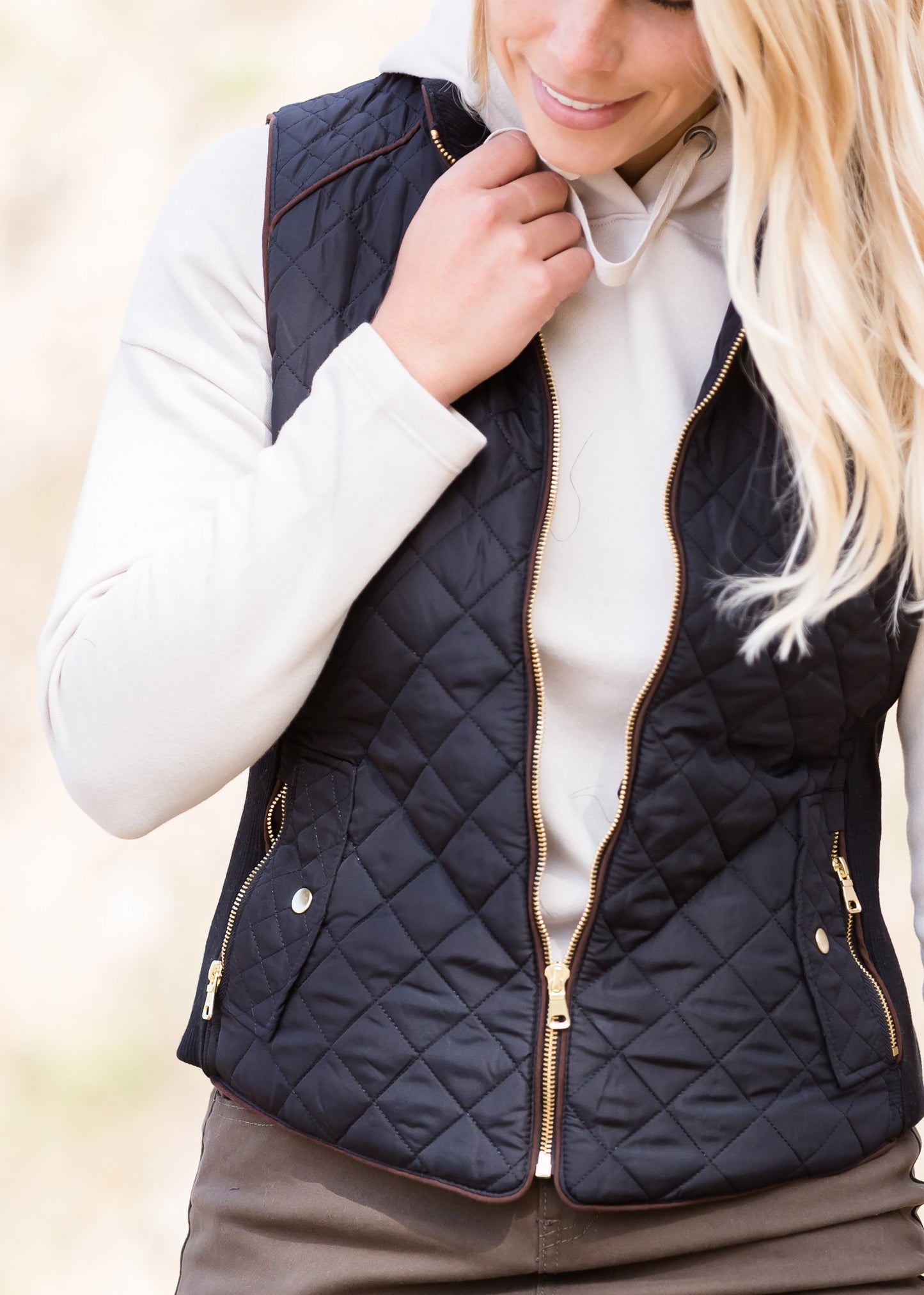 Quilted Contrast Puffer Vest - FINAL SALE Tops