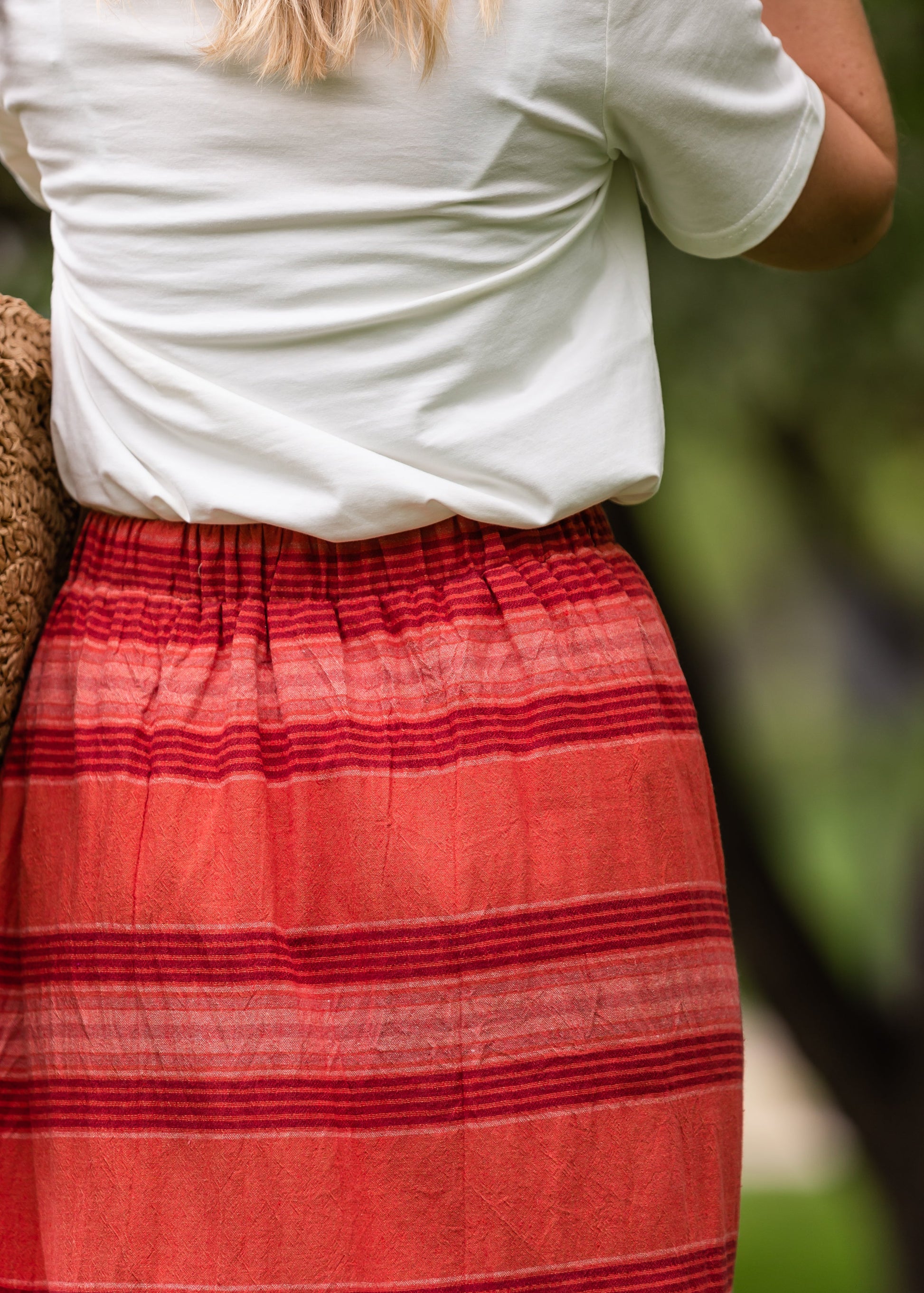 Red Brick Striped Pocket Midi Skirt Skirts