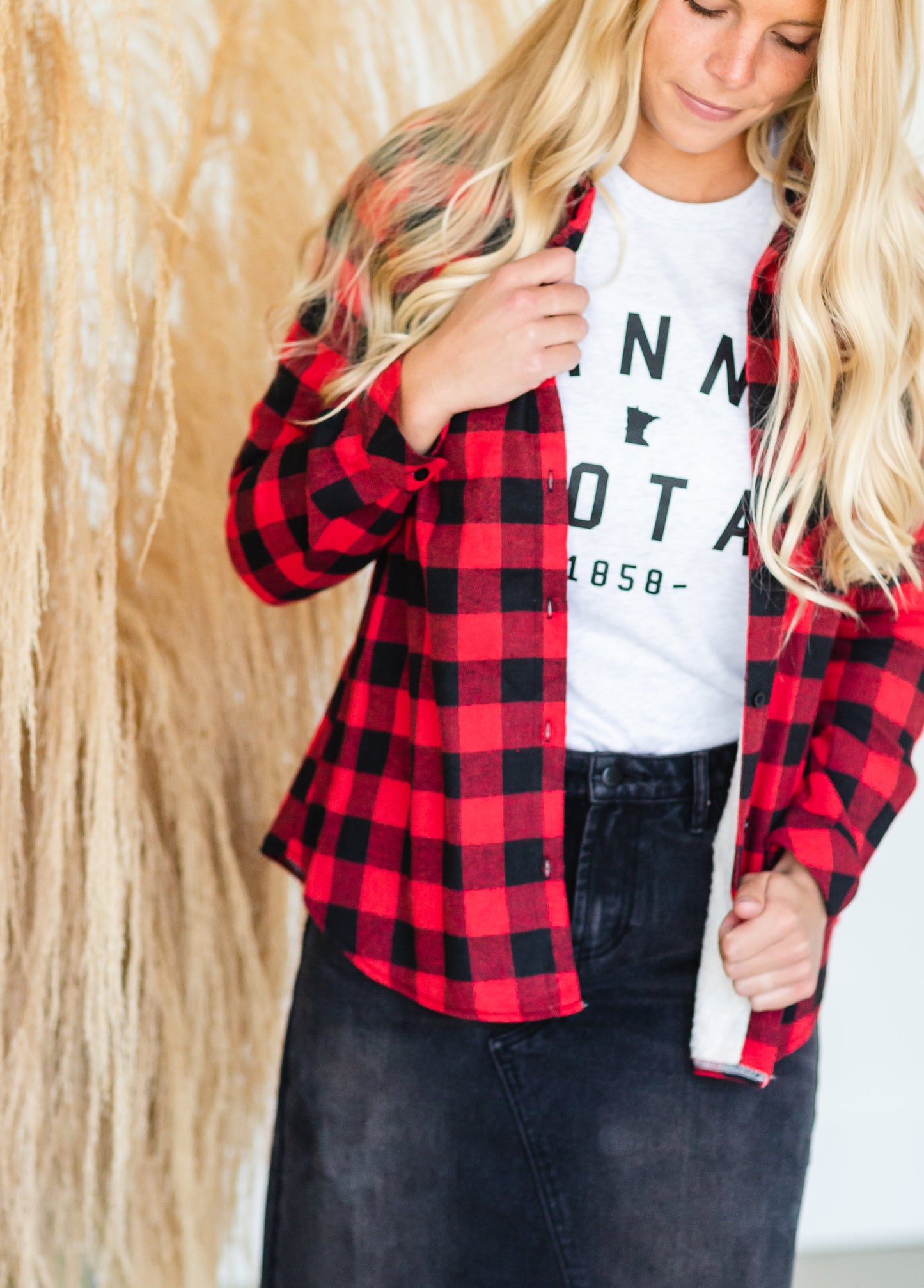 Red Checkered Plaid Fleece Lined Flannel - FINAL SALE Tops