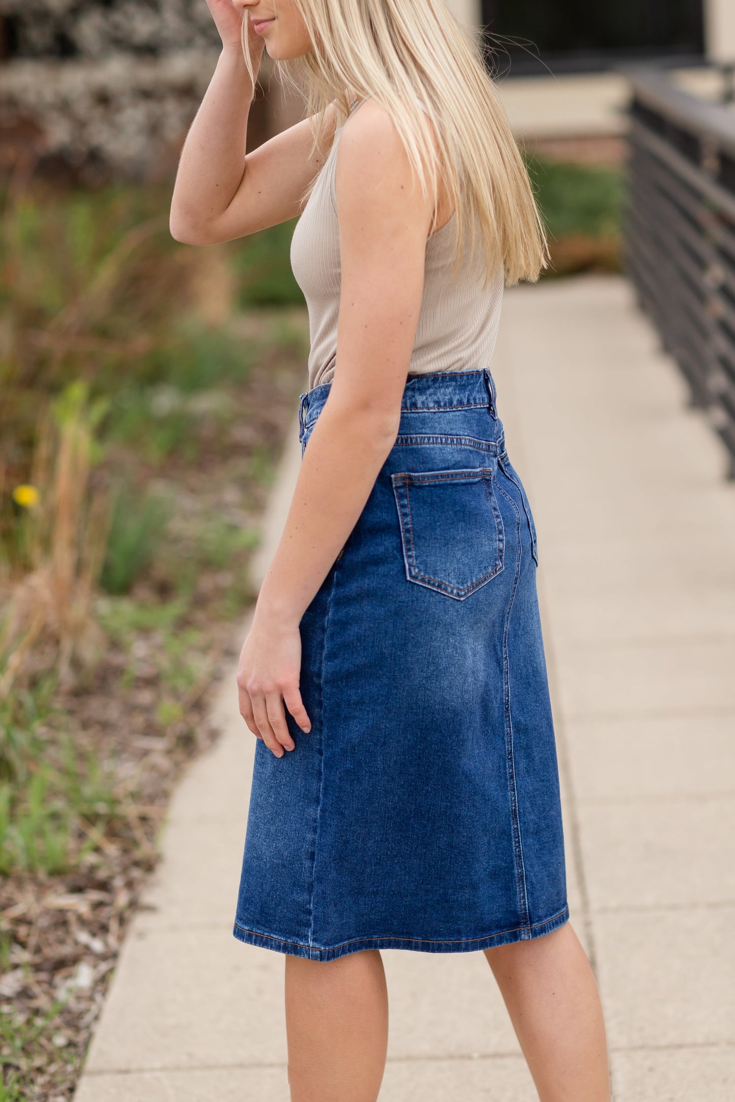 Remi Dark Wash Denim Midi Skirt Skirts