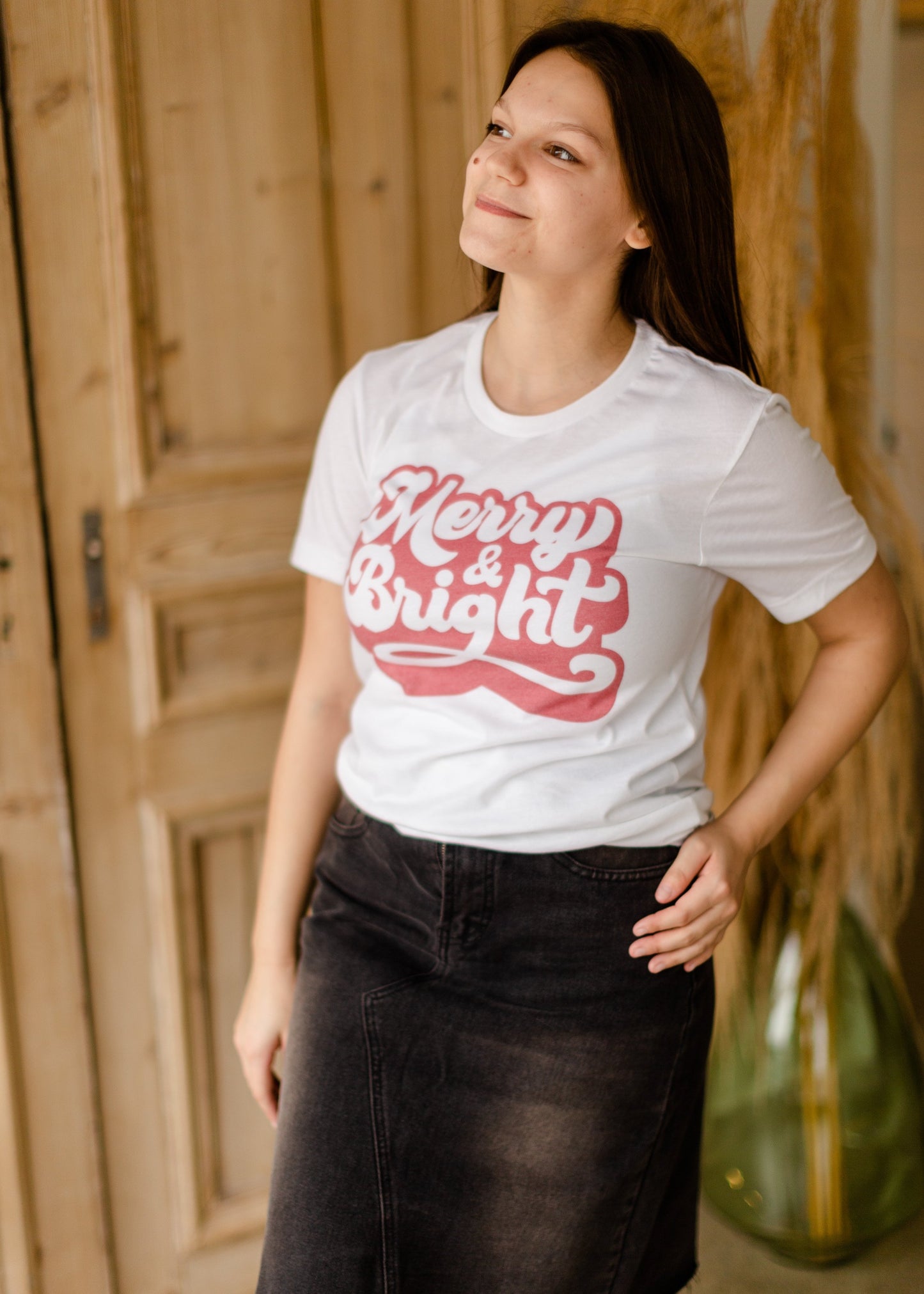 Retro Merry + Bright Graphic Tee Tops Amy Anne Apparel Inc