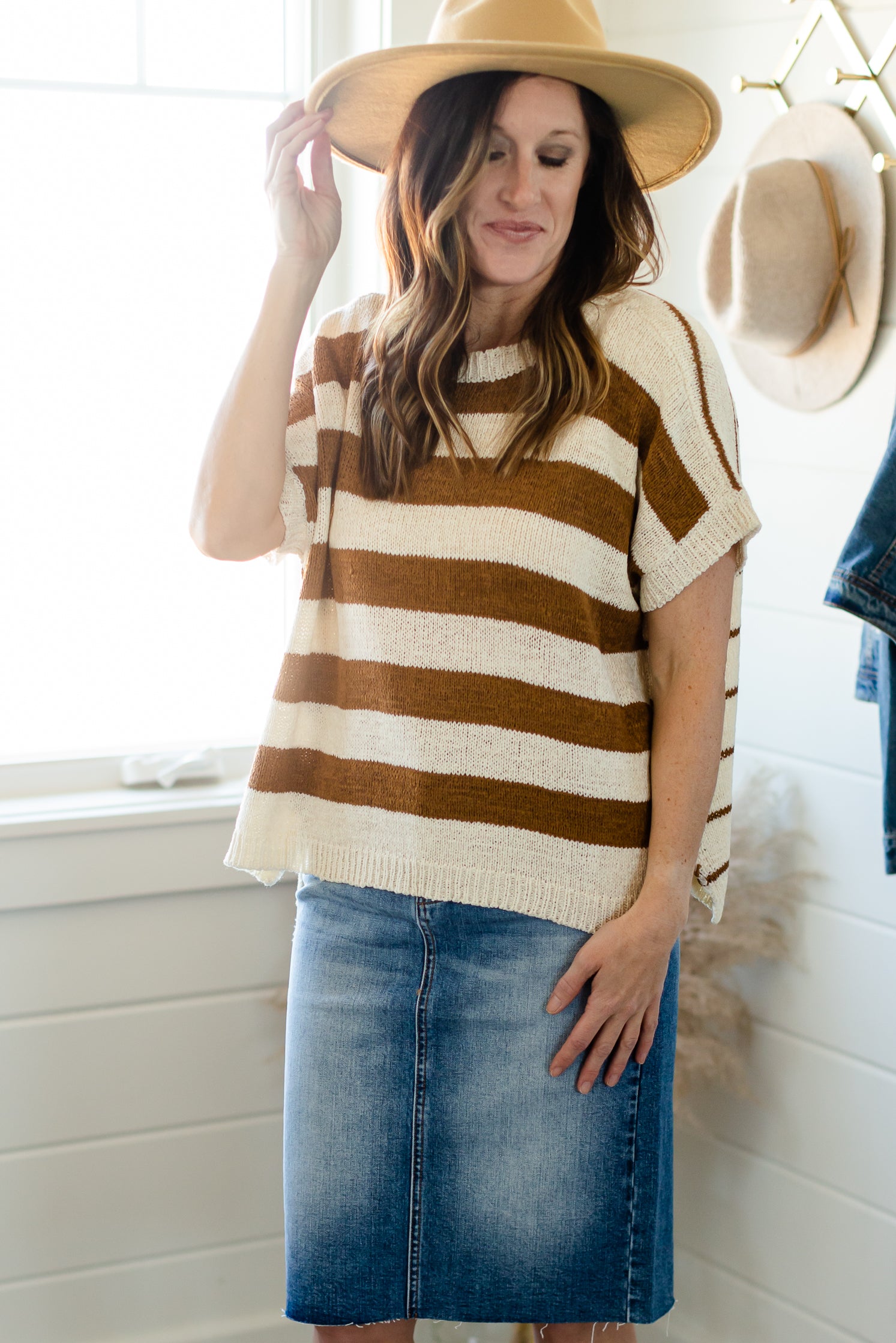 Reversible Striped Taupe Sweater - FINAL SALE Tops