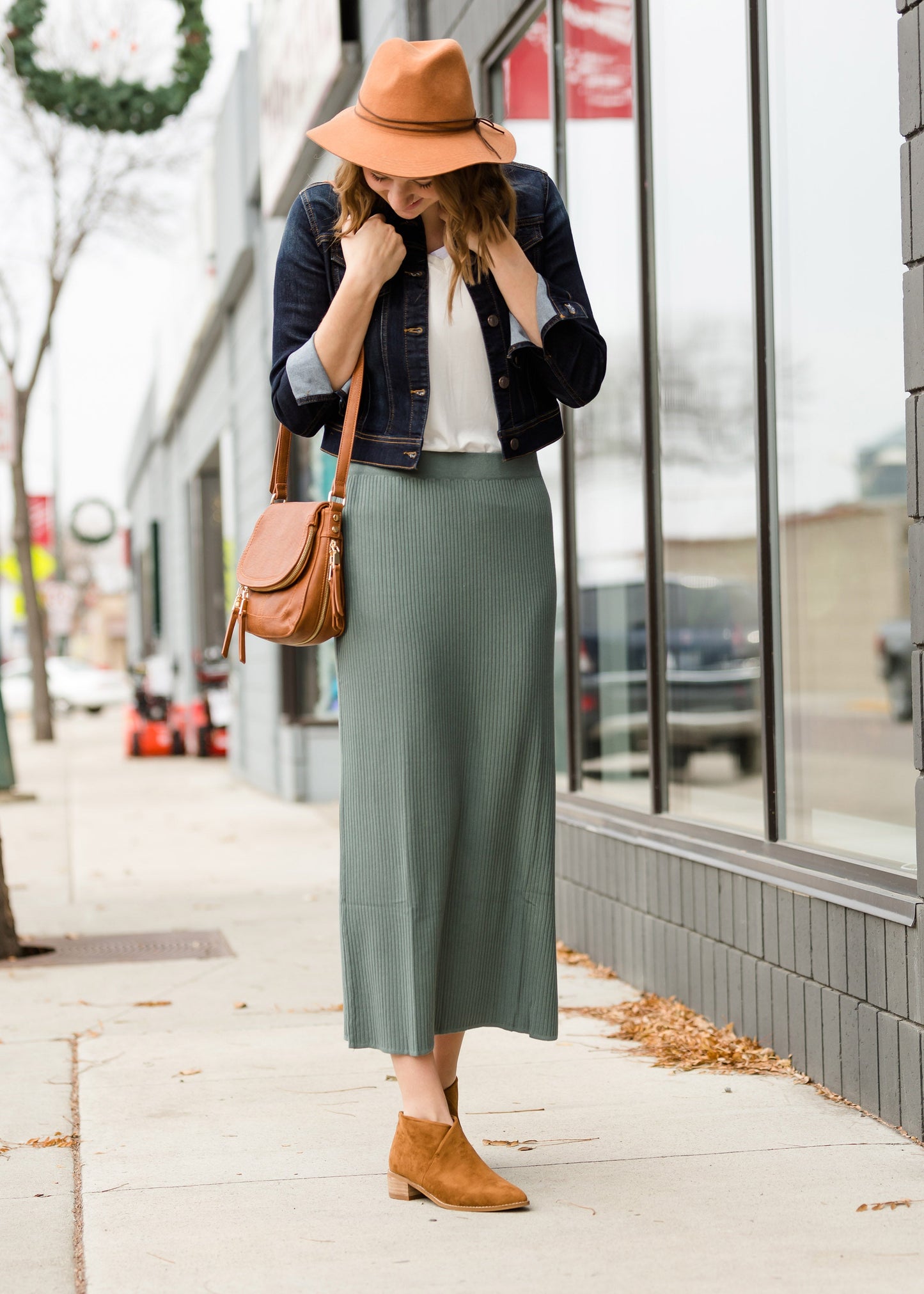 Ribbed Knit Stretch Midi Skirt - FINAL SALE Skirts