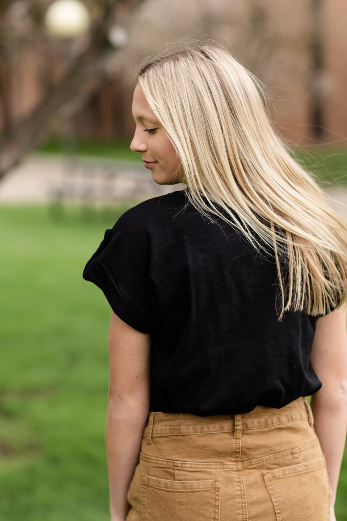 Rolled Short Sleeve With Button Detail Tops