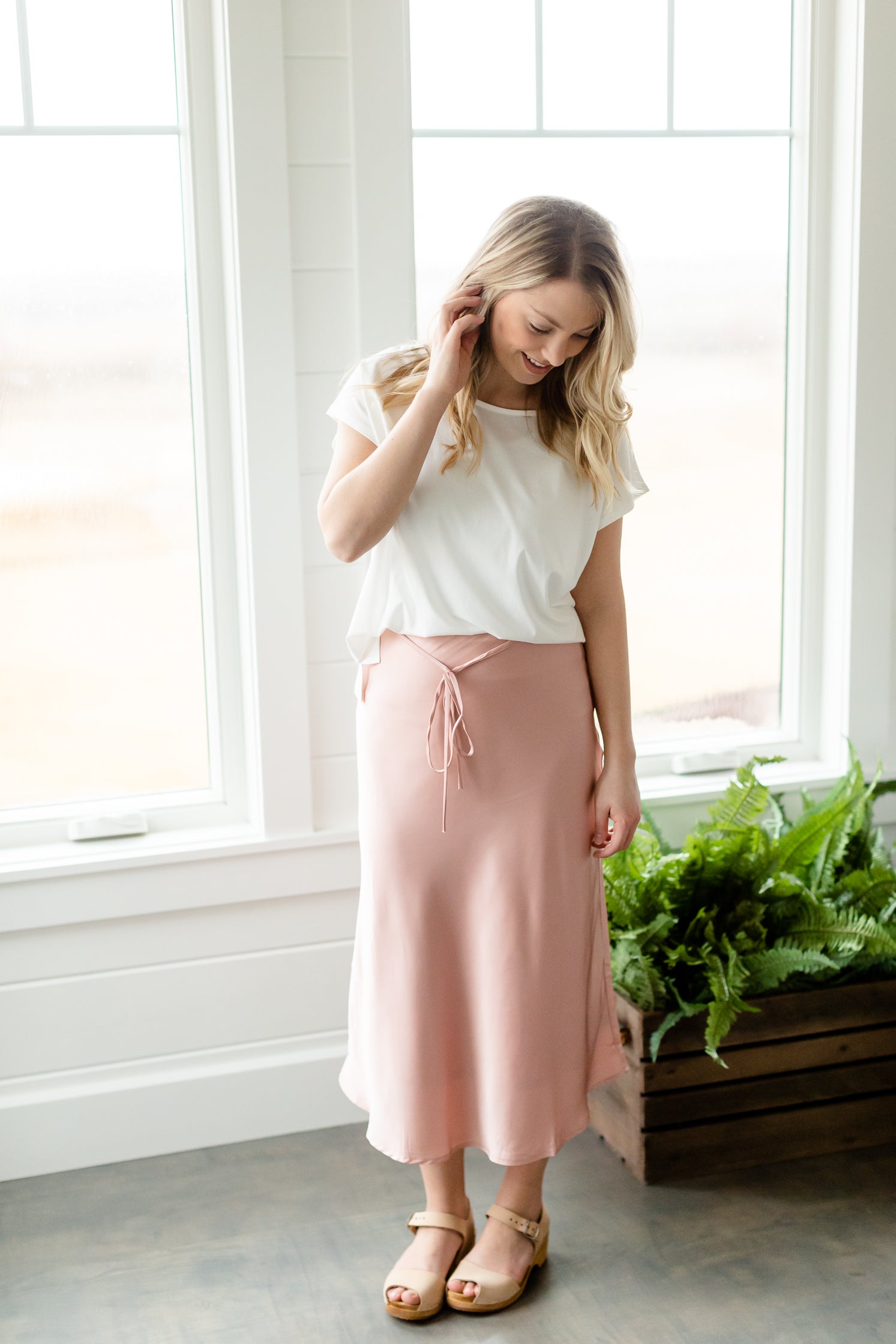 Rose Belted Satin Midi Skirt - FINAL SALE Skirts