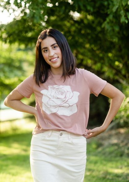 Rosewood Floral Graphic Tee Tops Tres Bien