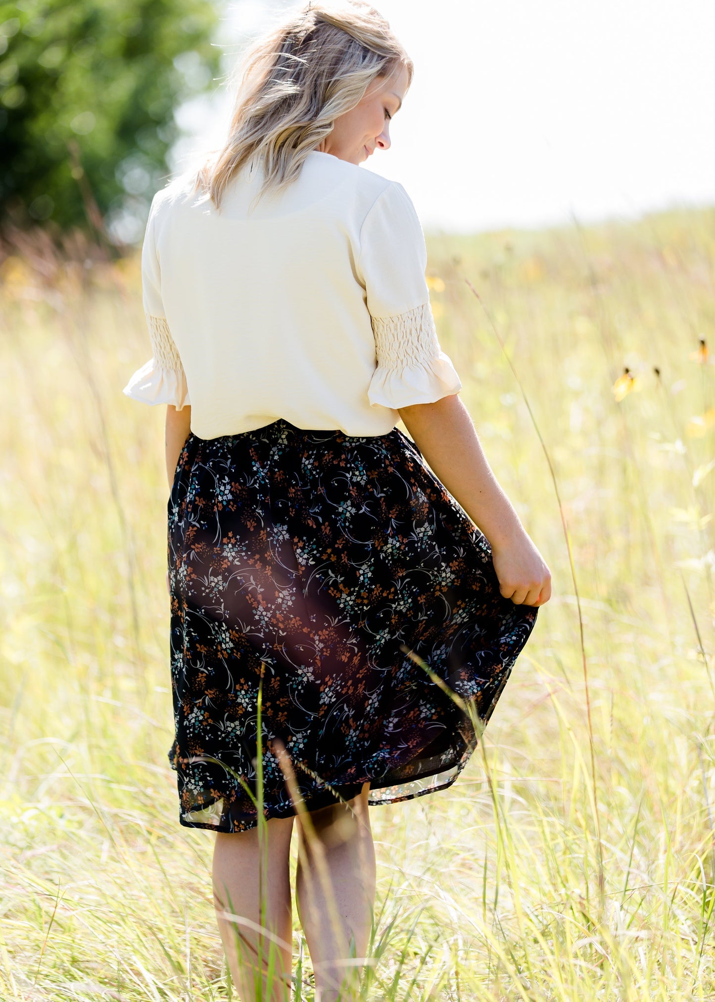 ivory gathered sleeve 3/4 blouse