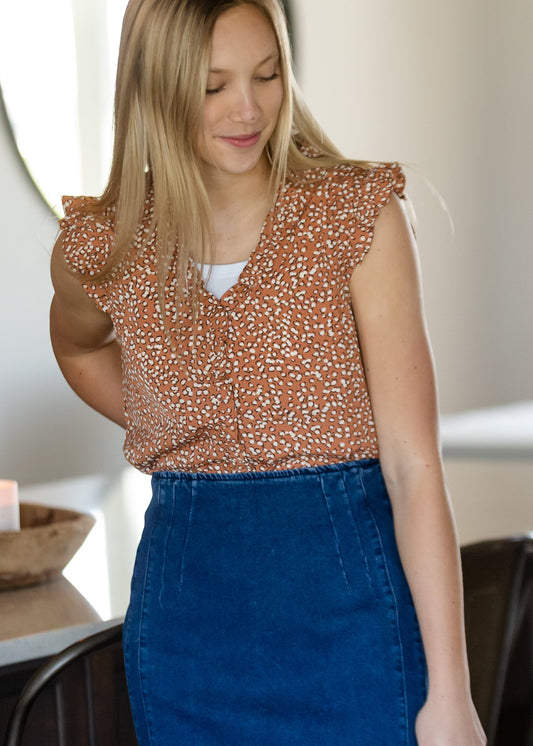 Ruffle Geo Print Blouse - FINAL SALE Tops