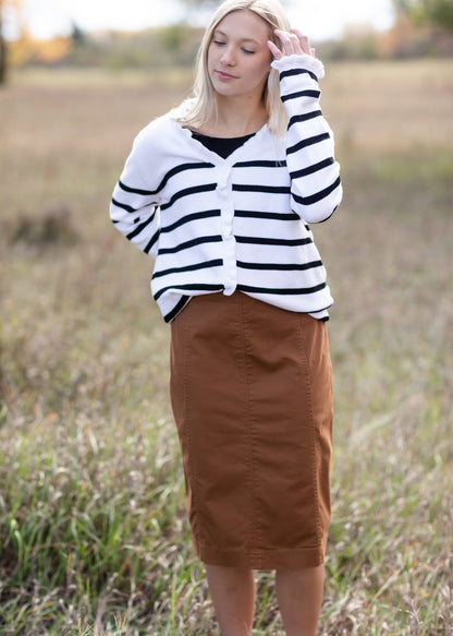 Ruffle Hem Detail Striped Cardigan Tops Mazik