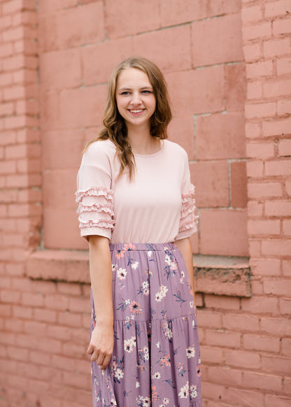 Women's Blush Pink Ruffle Sleeve Top