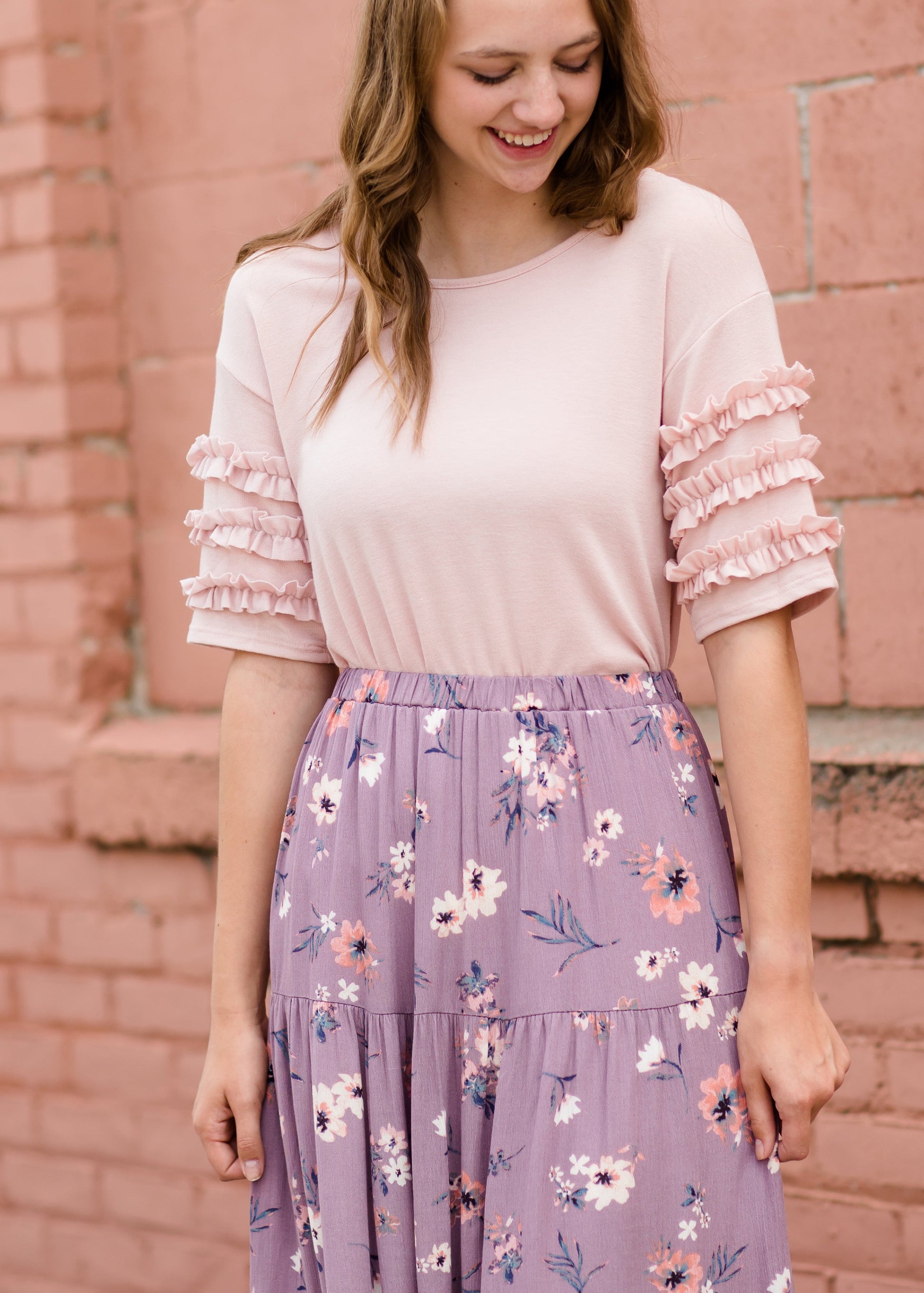 Women's Blush Pink Ruffle Sleeve Top