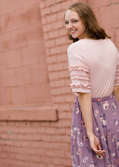 Women's Blush Pink Ruffle Sleeve Top