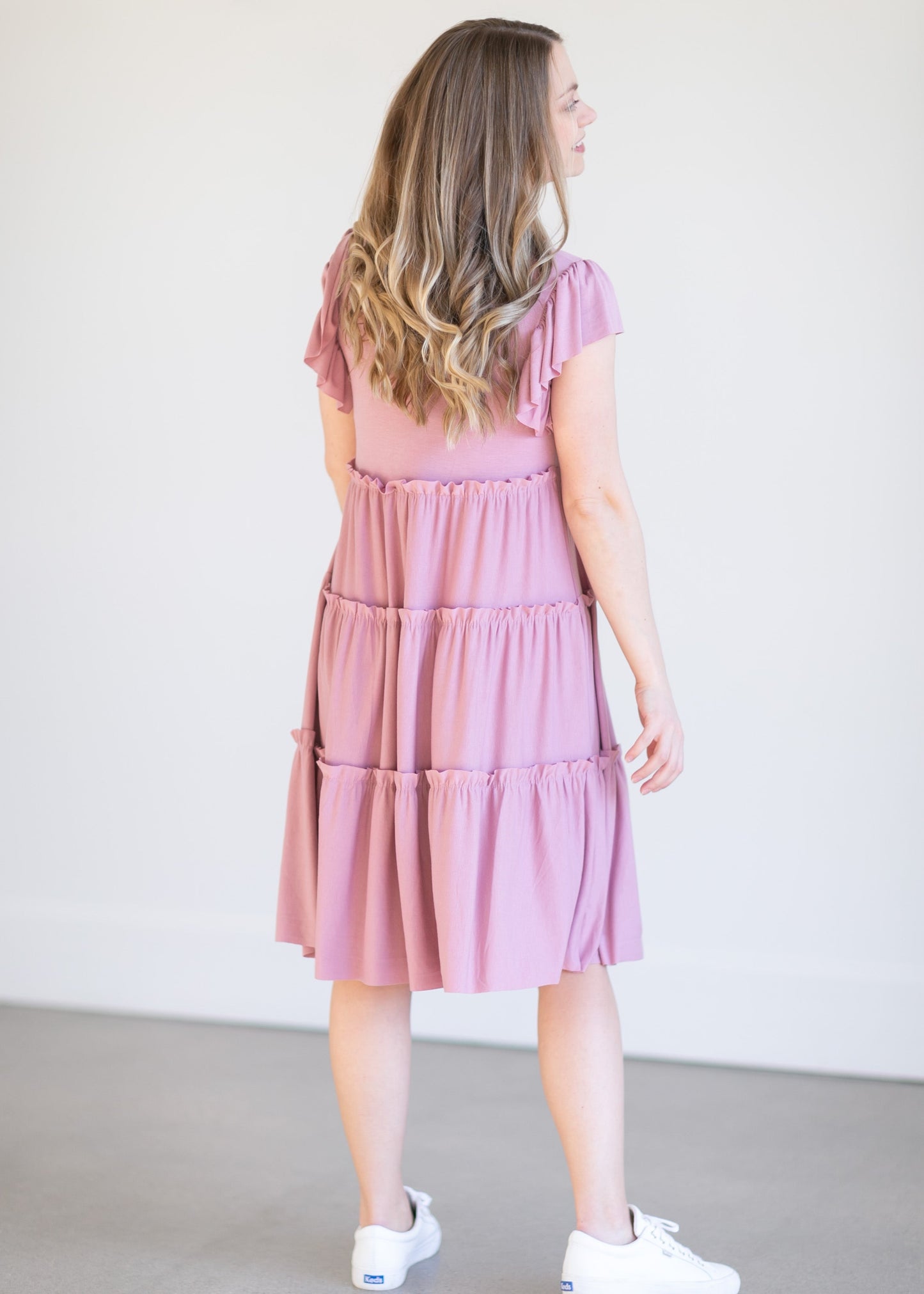 Ruffle Sleeve Tiered Midi Dress Dresses