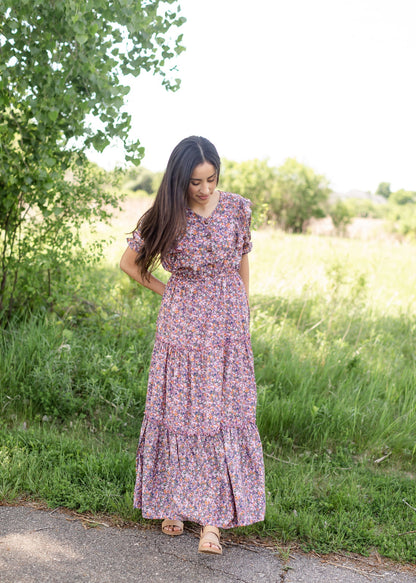 Ruffled Ditsy Floral Button Maxi Dress - FINAL SALE Dresses