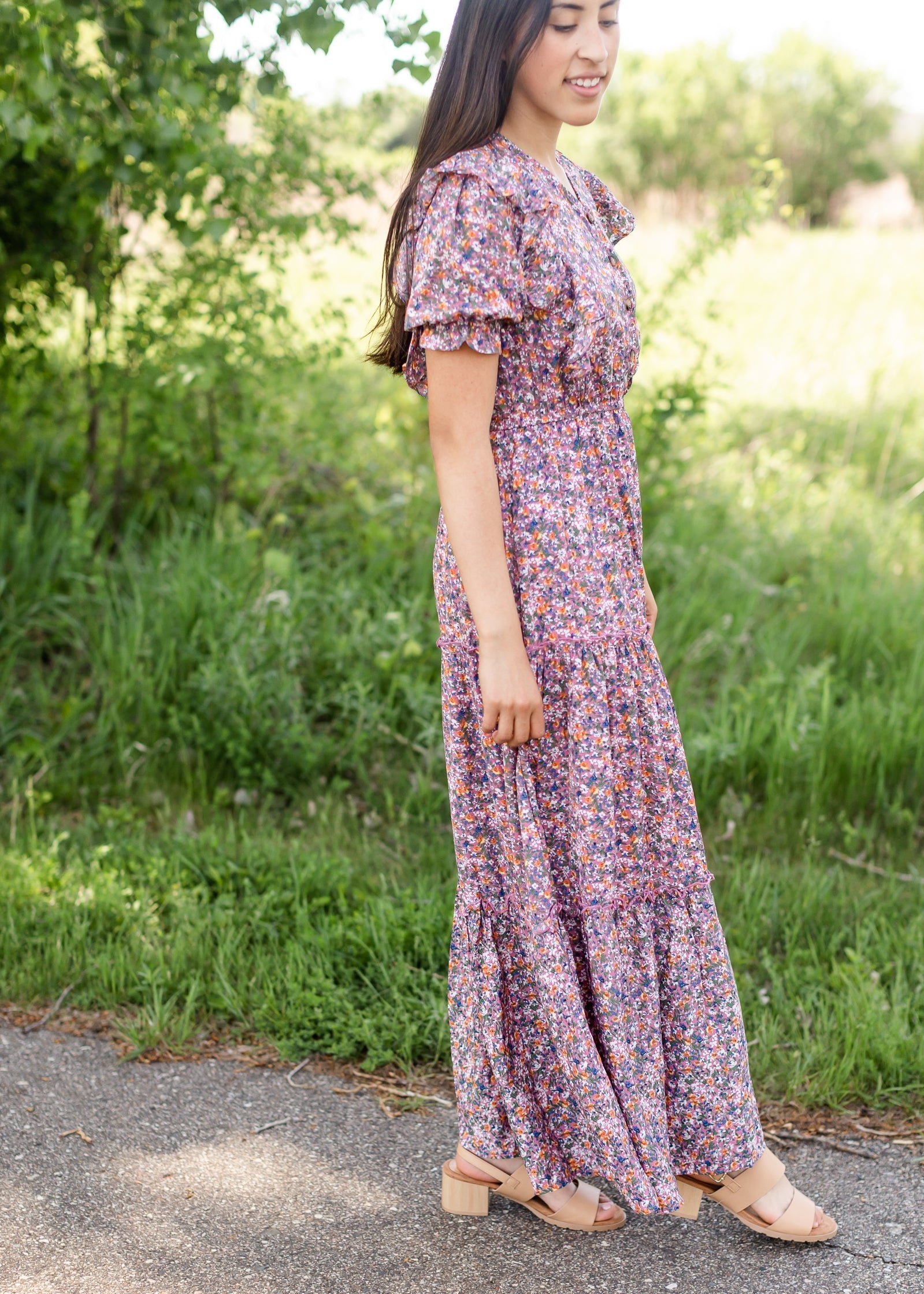 Ruffled Ditsy Floral Button Maxi Dress - FINAL SALE Dresses