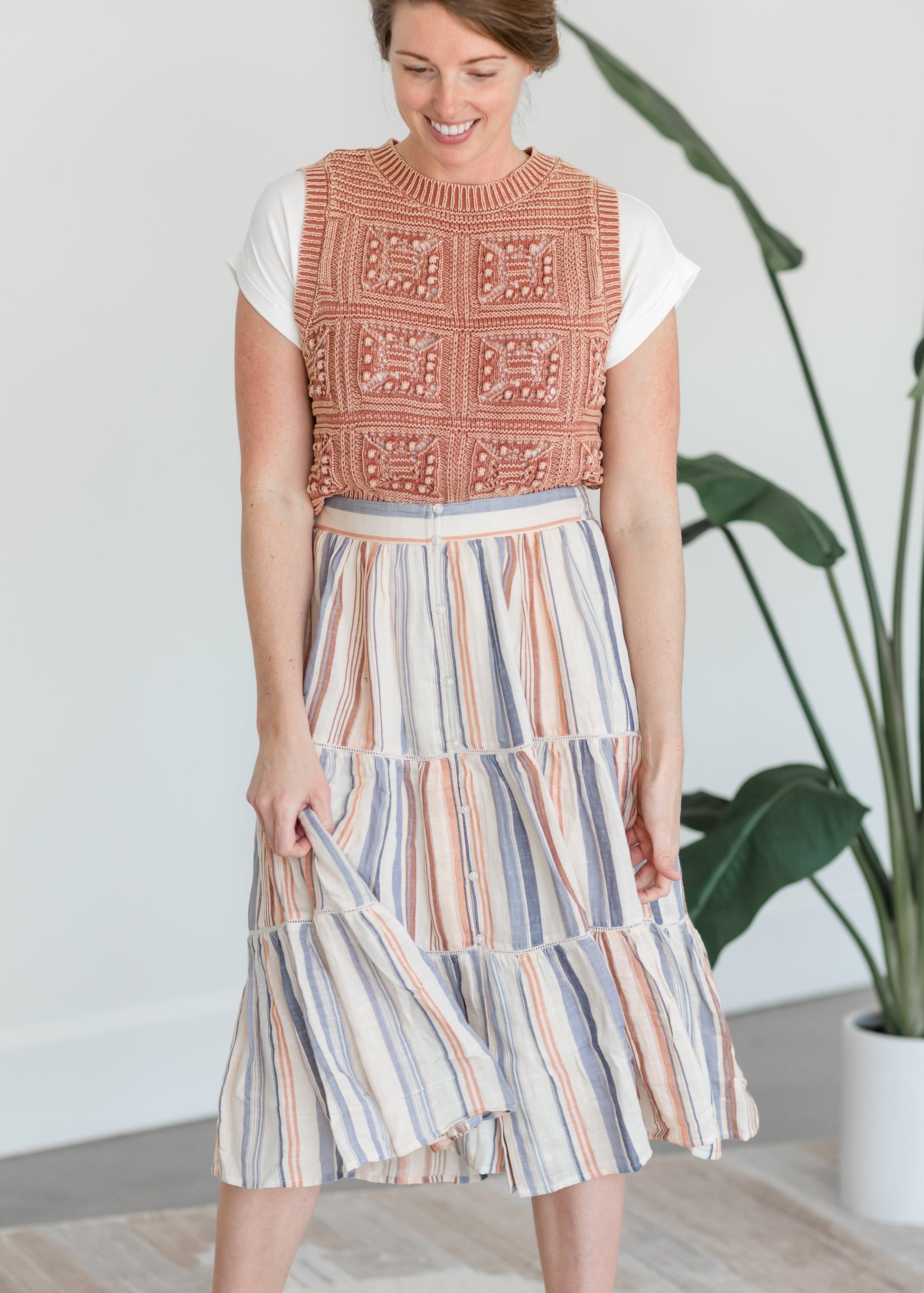 Rust Crochet Sleeveless Blouse Tops