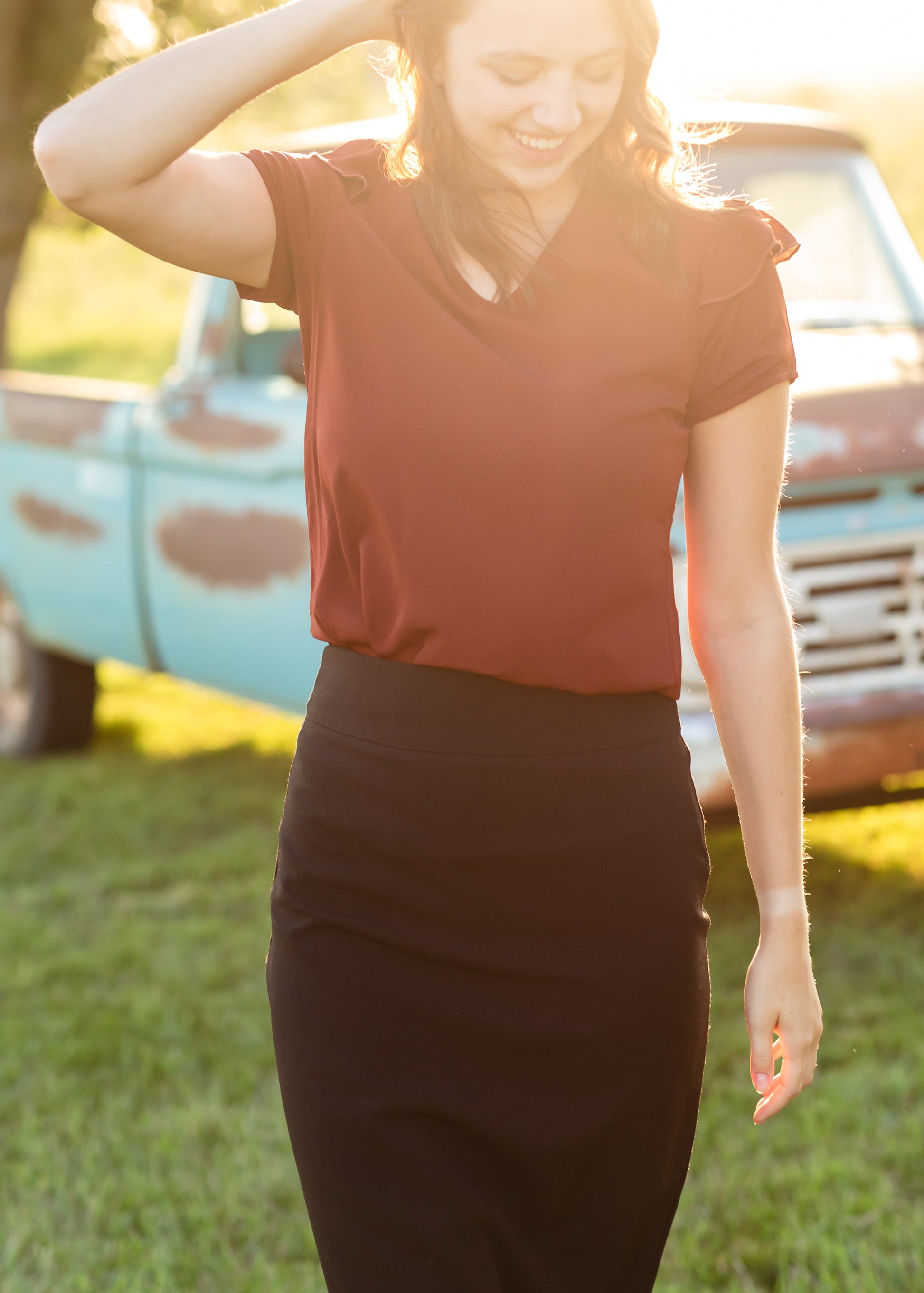 Rust Dotted Flutter Sleeve Blouse - FINAL SALE Tops