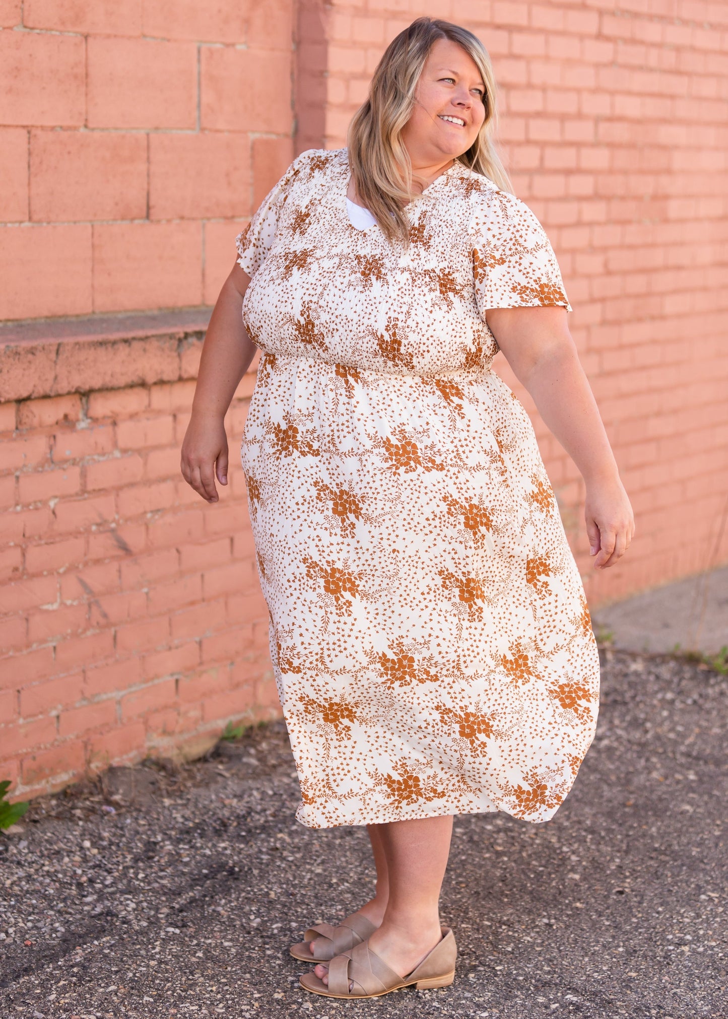 Rust Floral Smocked Flowy Midi Dress - FINAL SALE Dresses