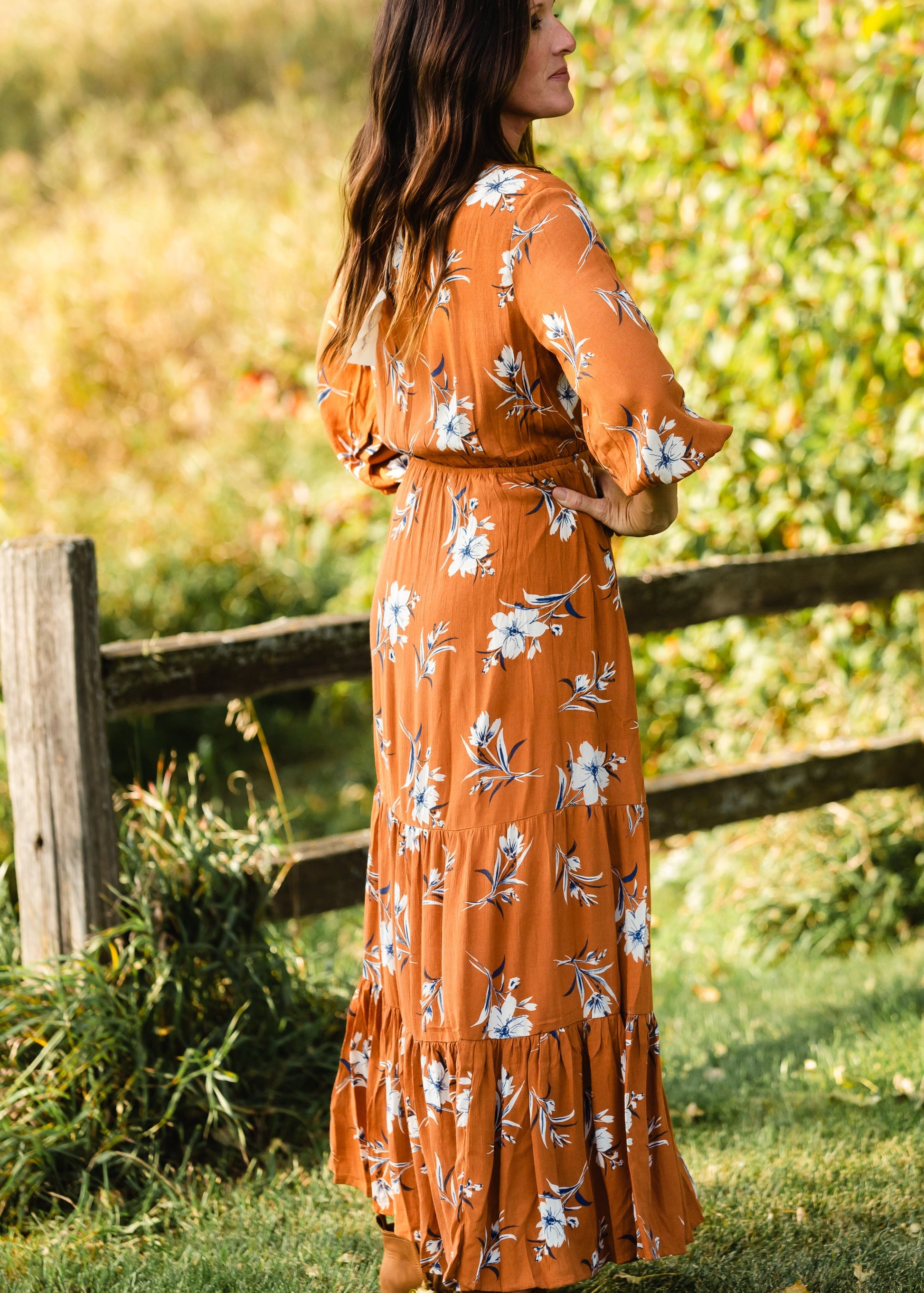 Rust Floral Wrap Maxi Dress Dresses