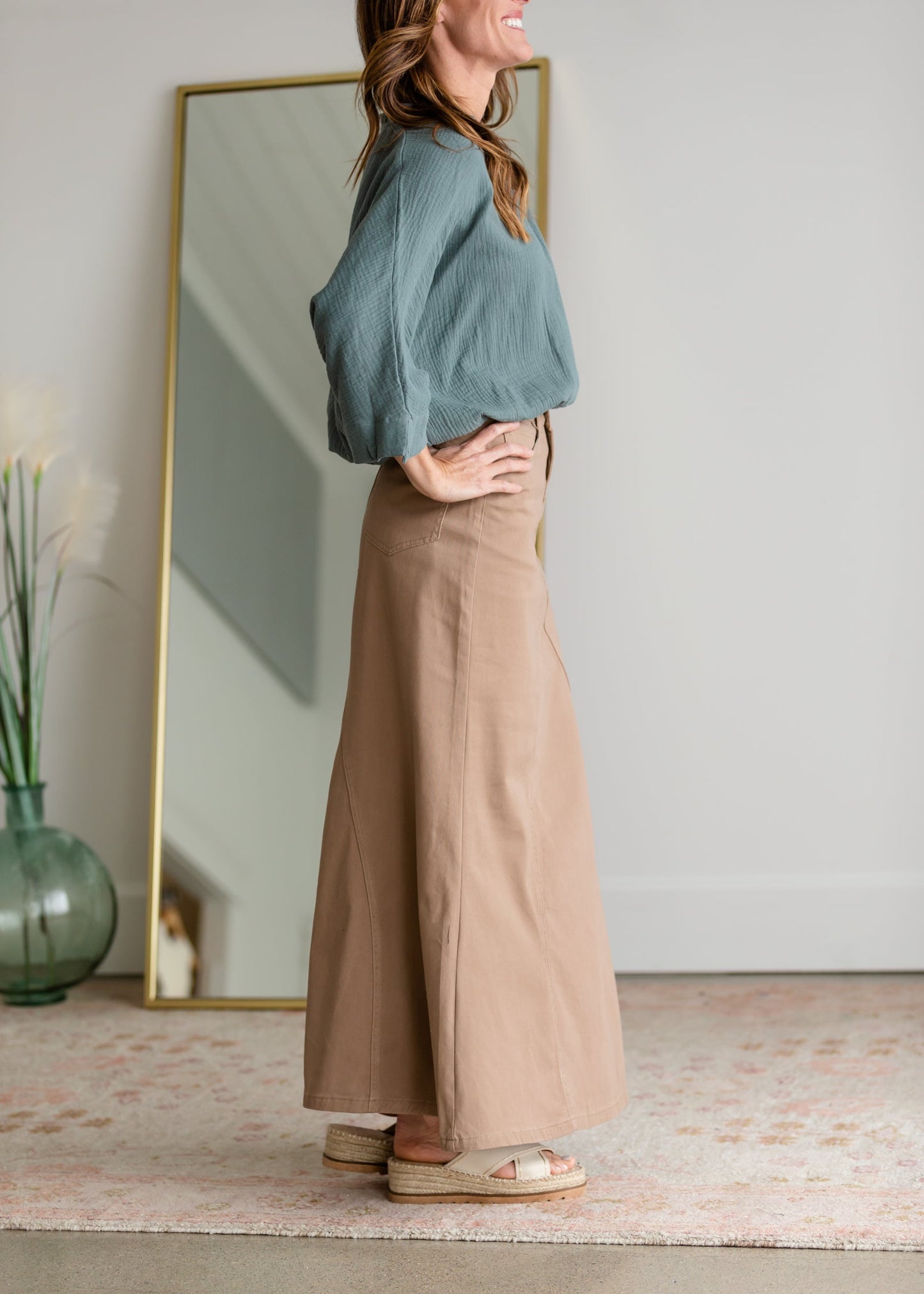 Ruth A-Line Long Khaki Skirt Skirts Inherit Co.