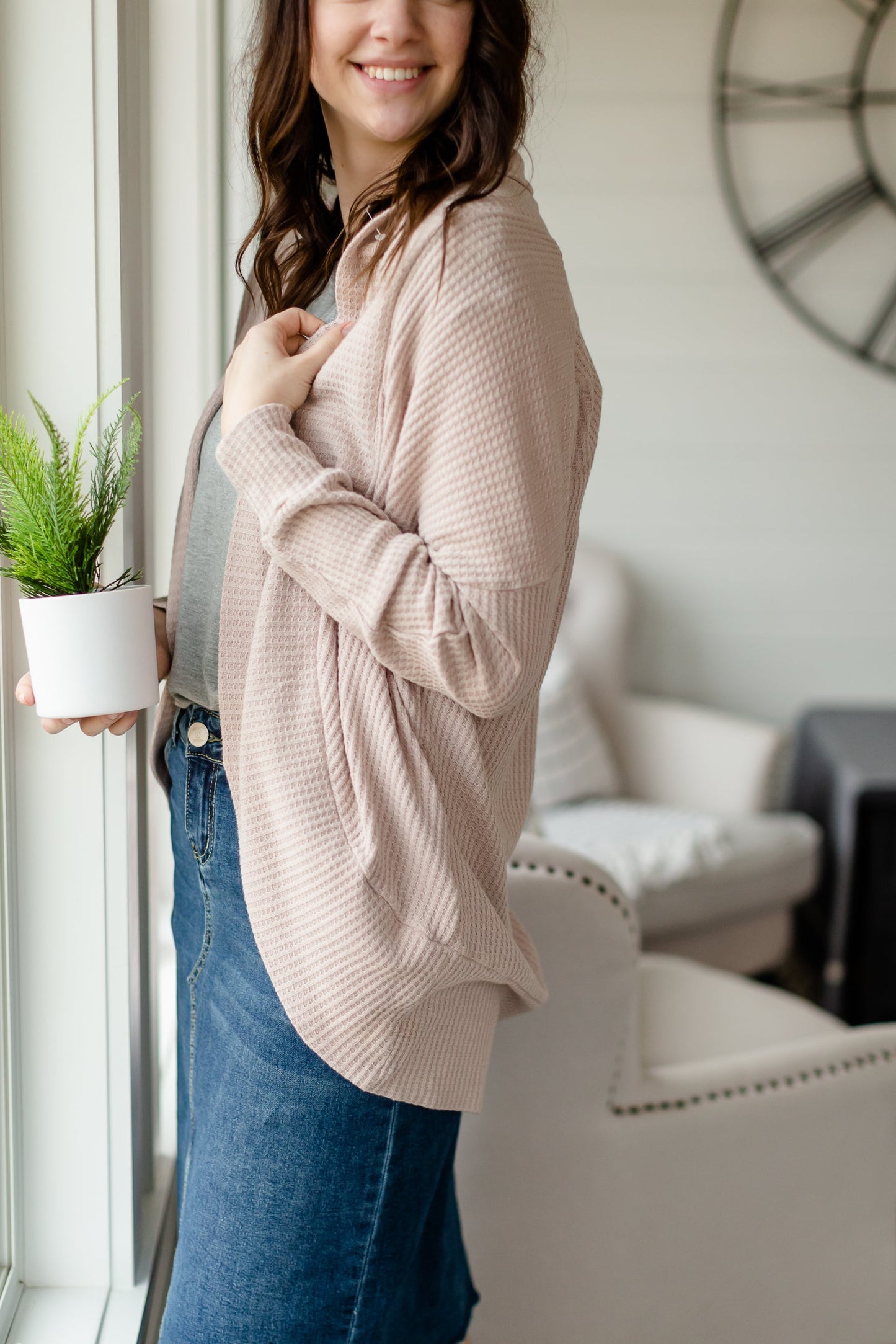 Sandstone Waffle Weave Cardigan - FINAL SALE Tops