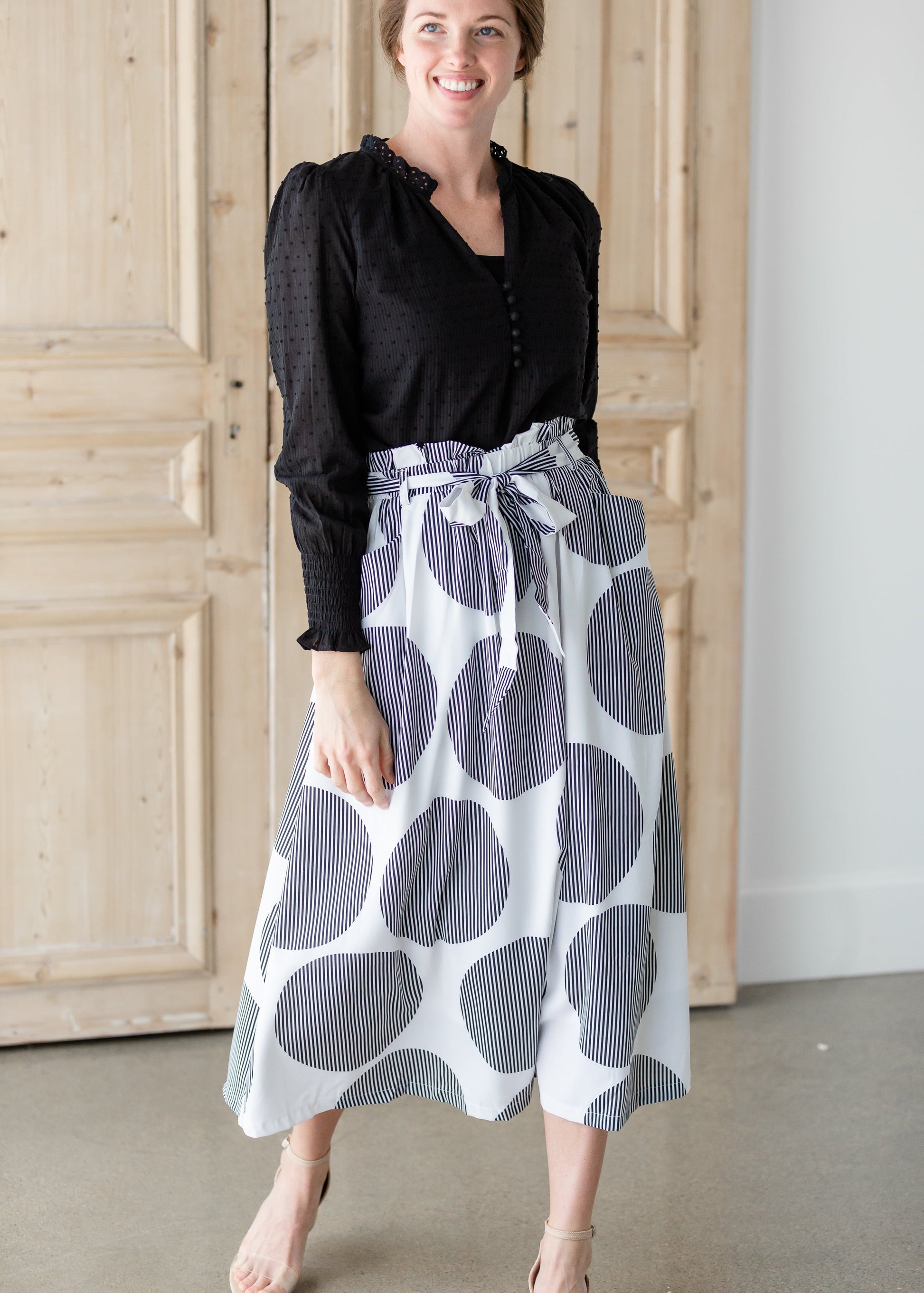 Self-Tie Polka Dot Midi Skirt Skirts Polagram