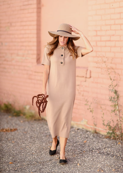 Short Sleeve Button Detail Polo Midi Dress Dresses Mod Ref