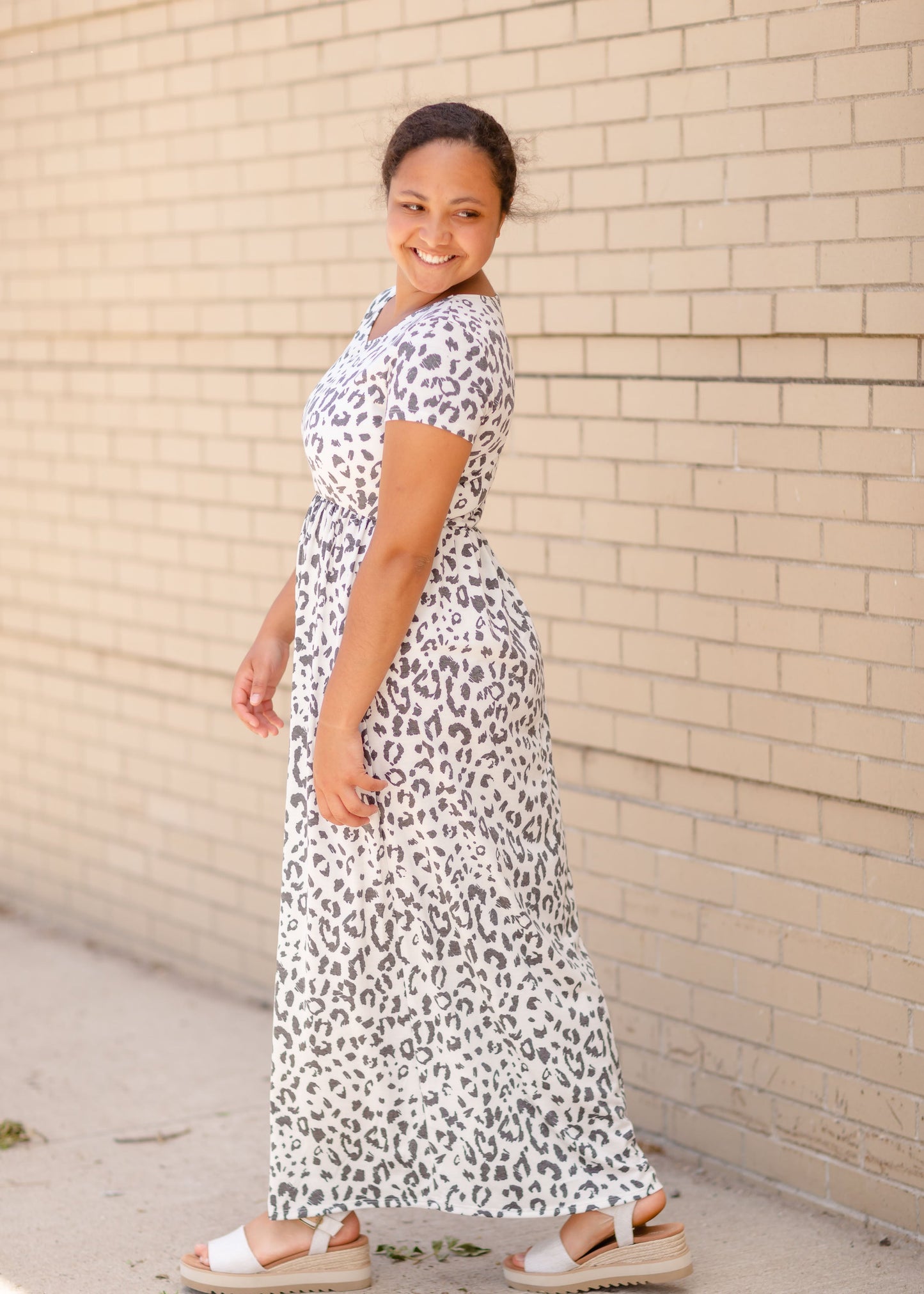 Short Sleeve Leopard Print Maxi Dress Dresses