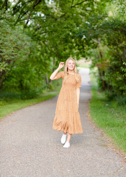 Smocked Bodice Ditsy Print Midi Dress Dresses Orange Creek/Tea N Rose