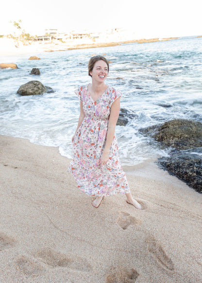 Smocked Floral Print Maxi Dress Dresses Polagram & BaeVely