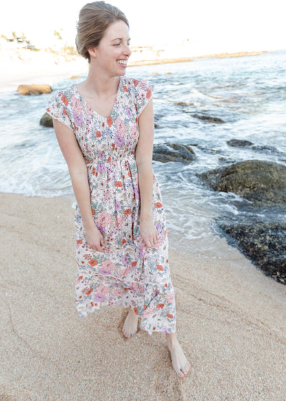 Smocked Floral Print Maxi Dress Dresses Polagram & BaeVely