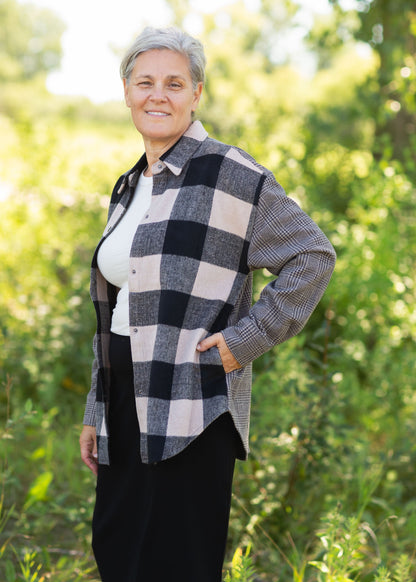 Sophia Black Button Up Shacket Tops