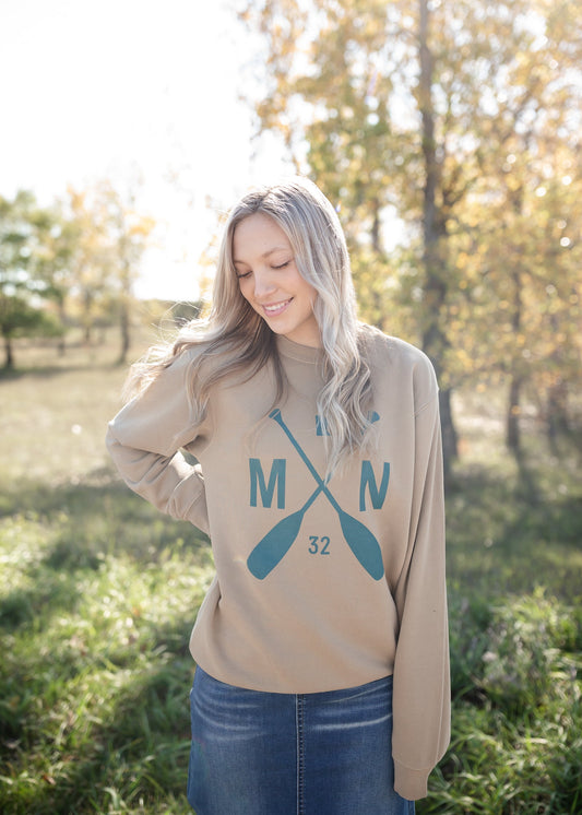 Sota' Sandstone + Teal Paddle Crewneck - FINAL SALE Tops Sota Clothing Co. XS