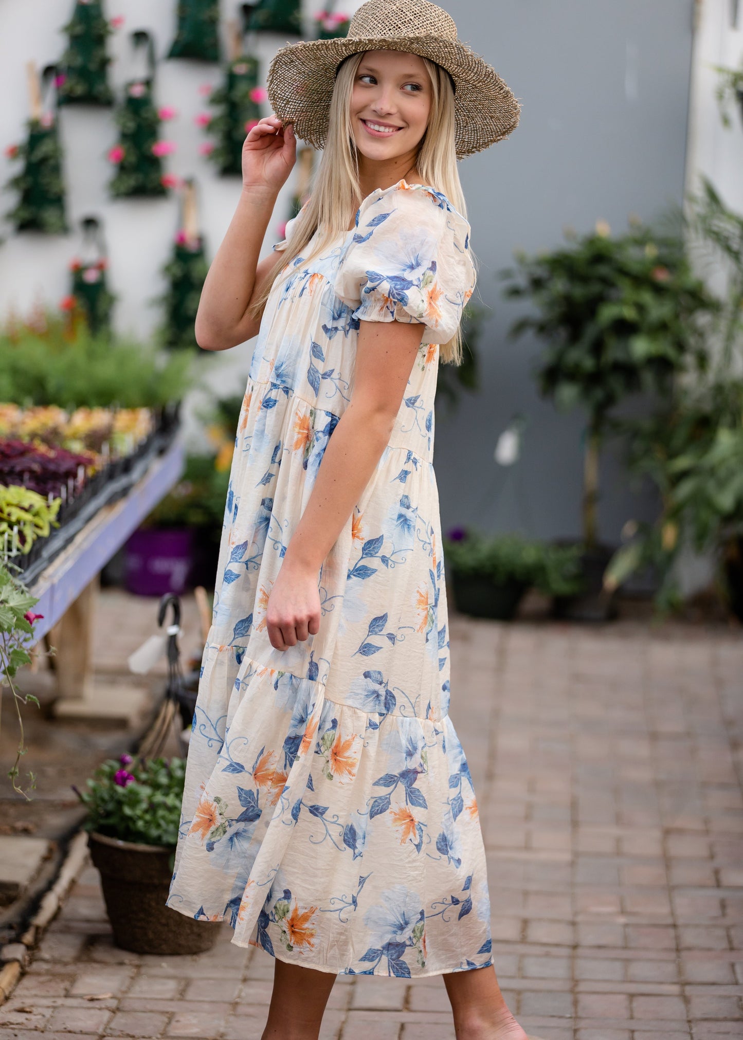 Square Neck Floral Print Midi Dress Dresses Hayden