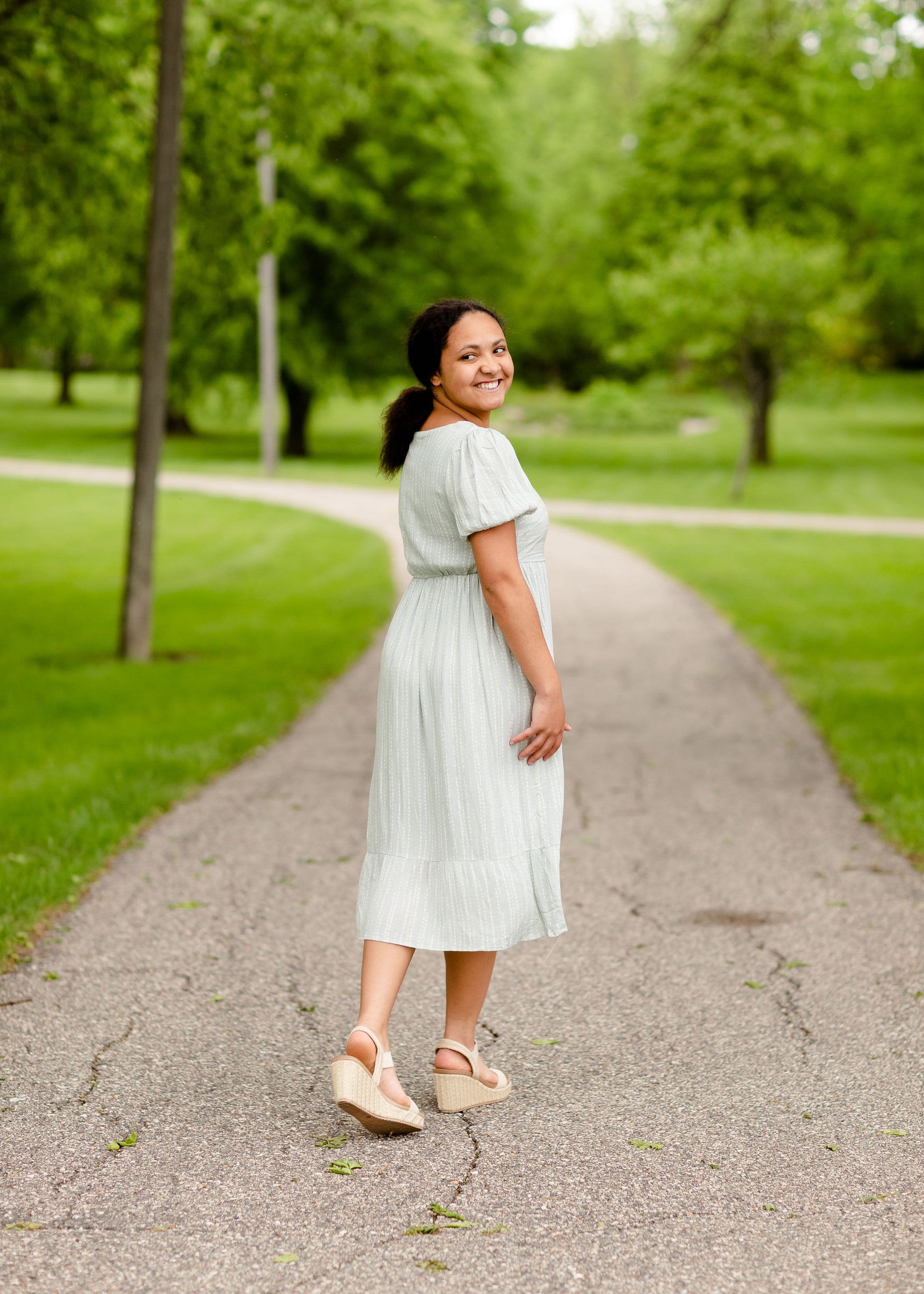 Square Neck Midi Dress With Puff Sleeves Dresses