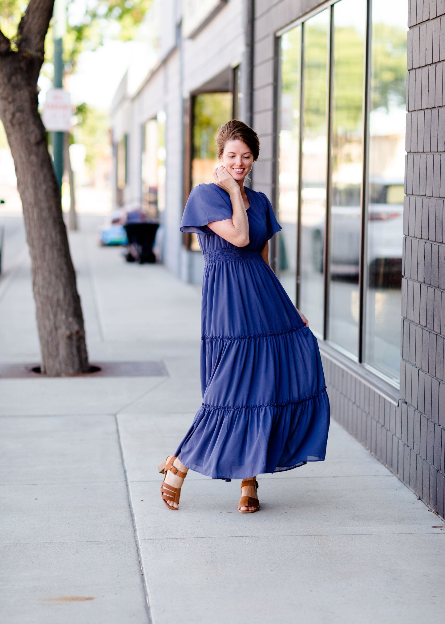 Stonewash Blue Floral Maxi Dress Dresses Mikarose