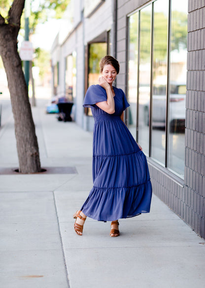 Stonewash Blue Floral Maxi Dress Dresses Mikarose