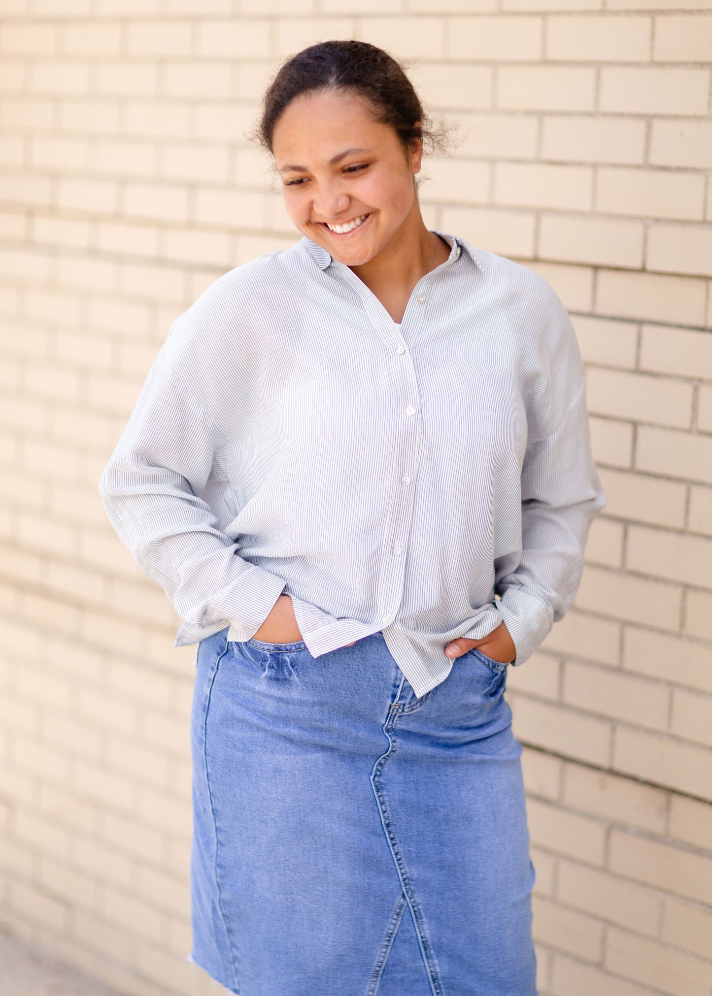 Striped Button Up Long Sleeve Top Tops