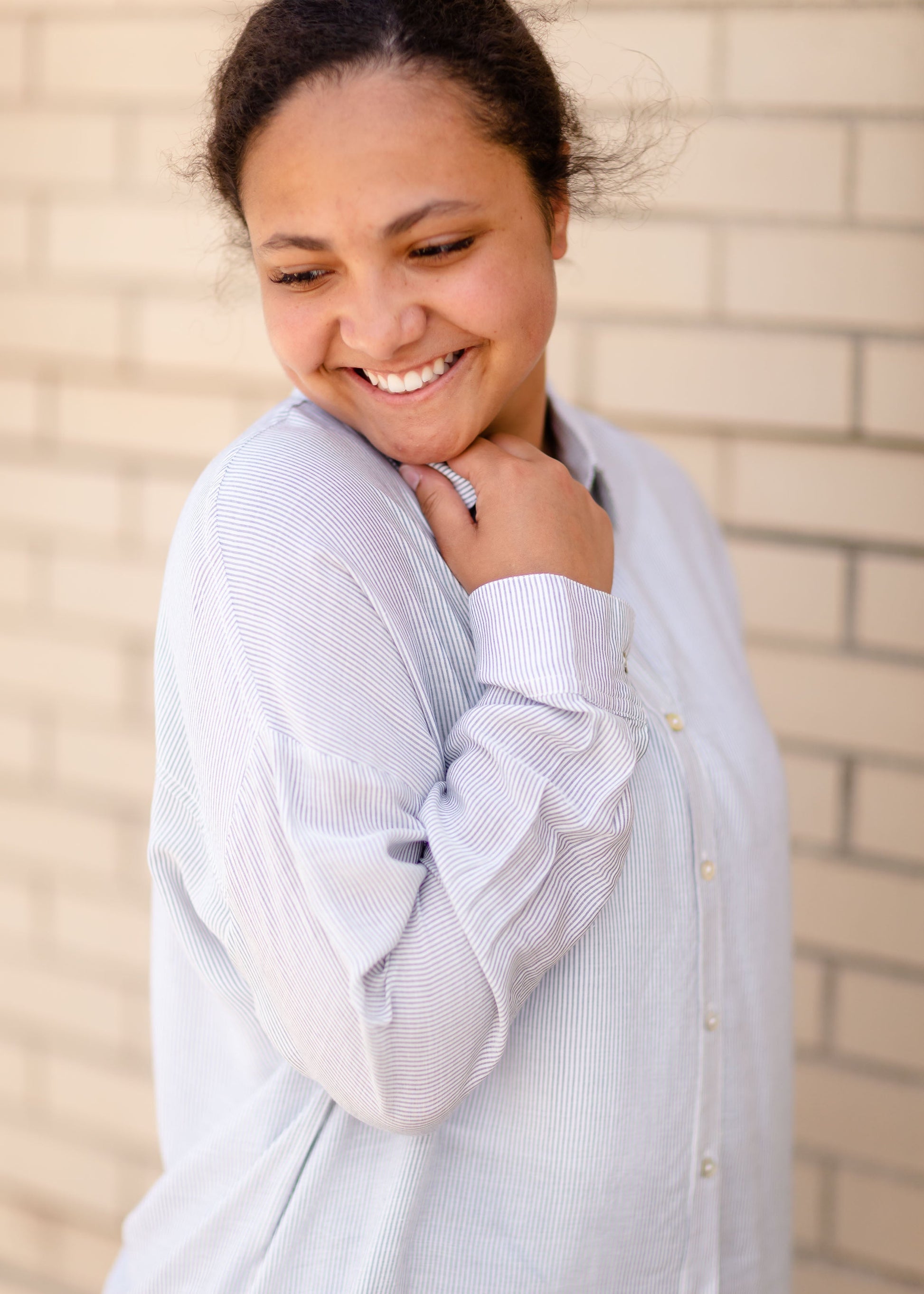 Striped Button Up Long Sleeve Top Tops