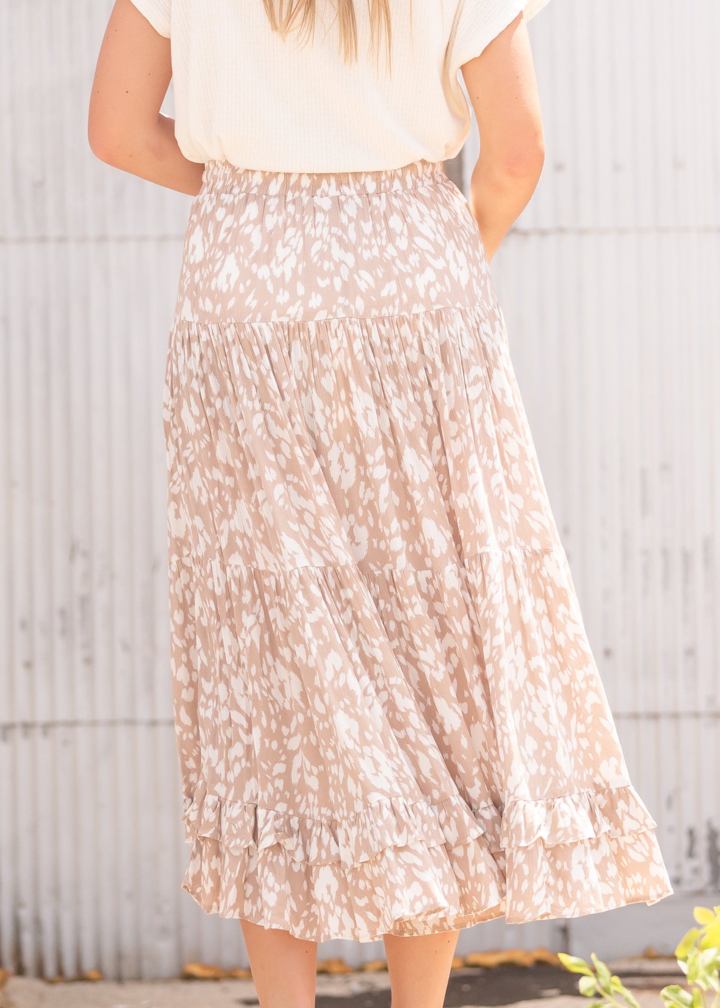 Tan Tiered Midi Skirt Skirts