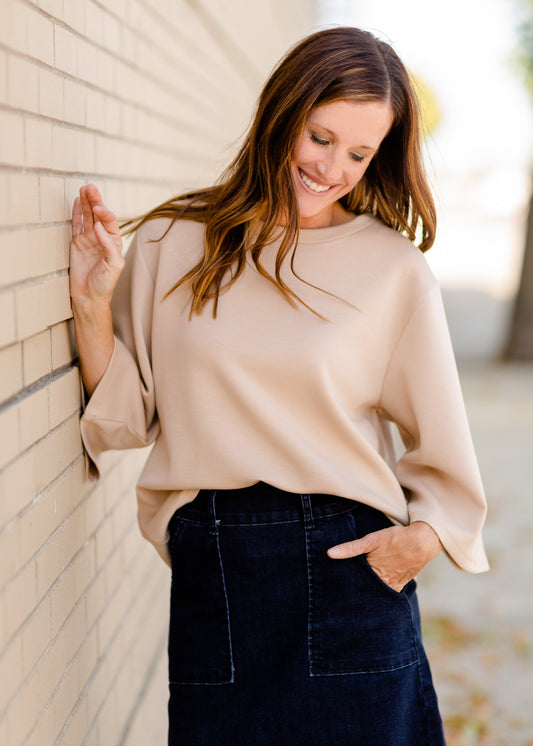 Taupe 3/4 Trumpet Sleeve Top - FINAL SALE Tops