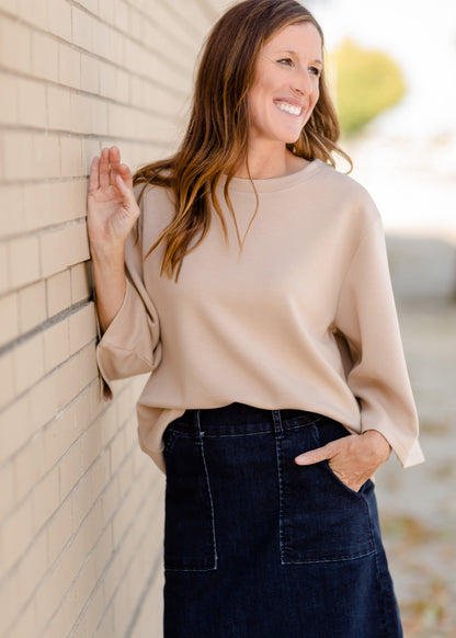 Taupe 3/4 Trumpet Sleeve Top - FINAL SALE Tops