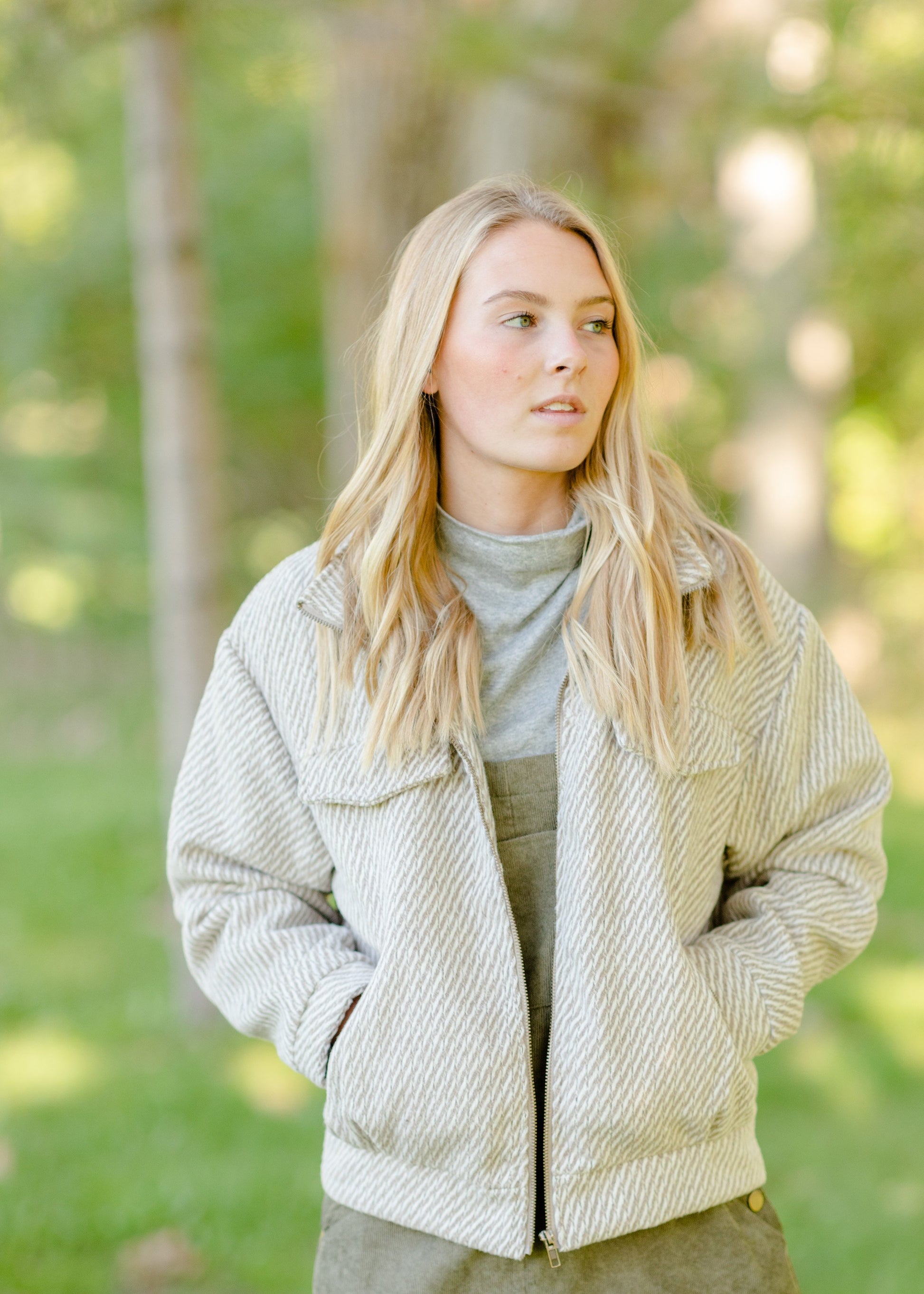 Taupe Collar Zipper Pocket Jacket Tops Pologram