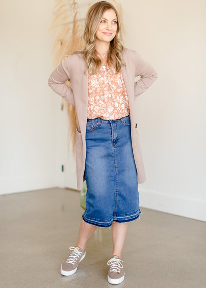 Taupe Floral Ruffle Printed Top Tops VOY