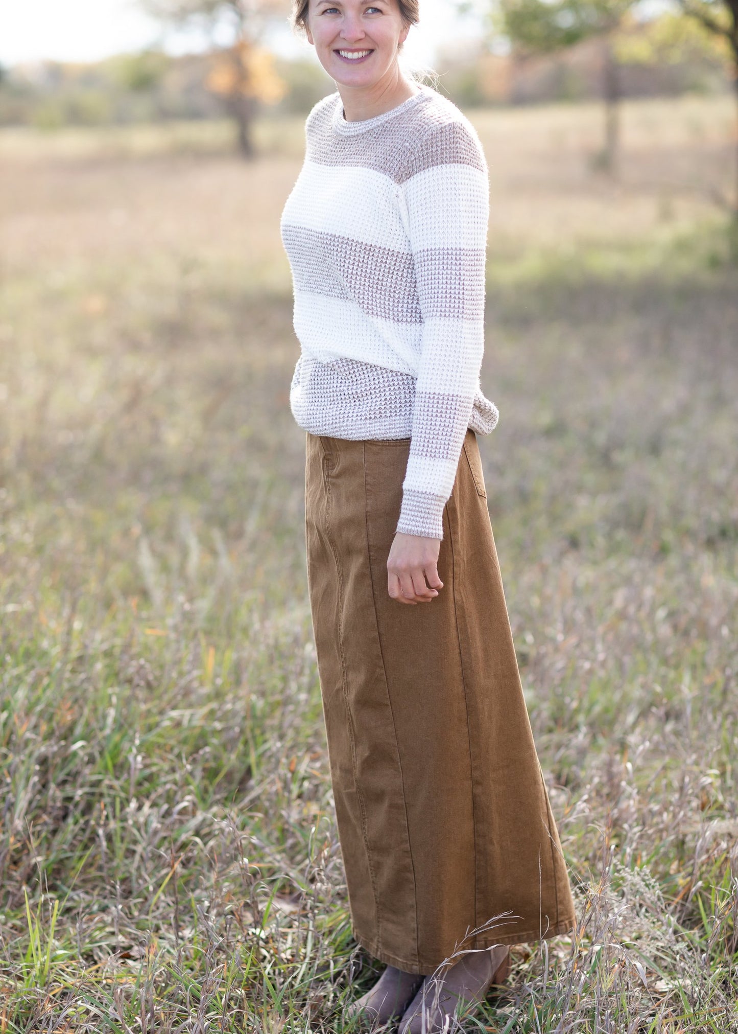 Taupe + Ivory Stripe Waffle Knit Sweater - FINAL SALE Tops Staccato