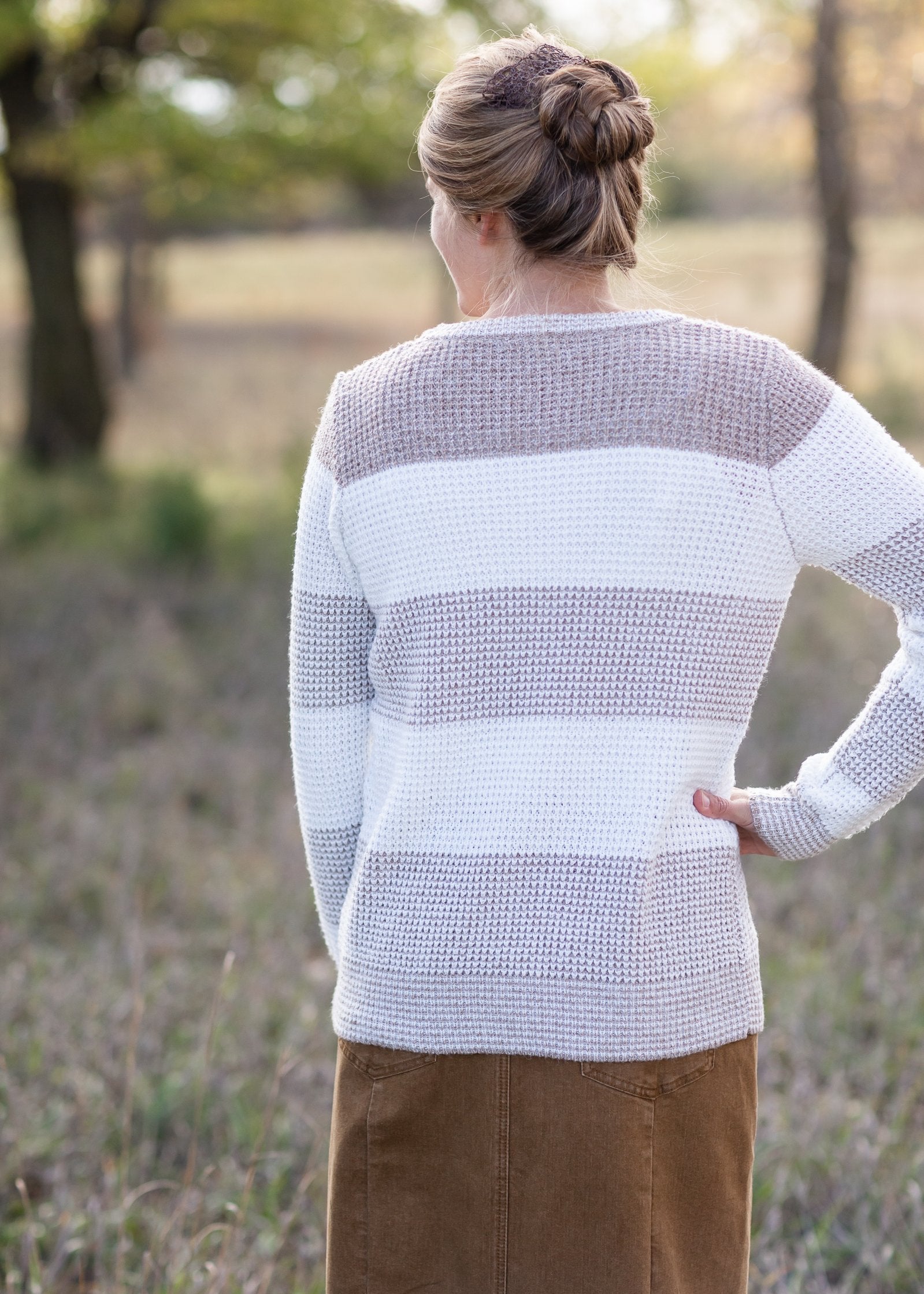 Taupe + Ivory Stripe Waffle Knit Sweater - FINAL SALE Tops Staccato